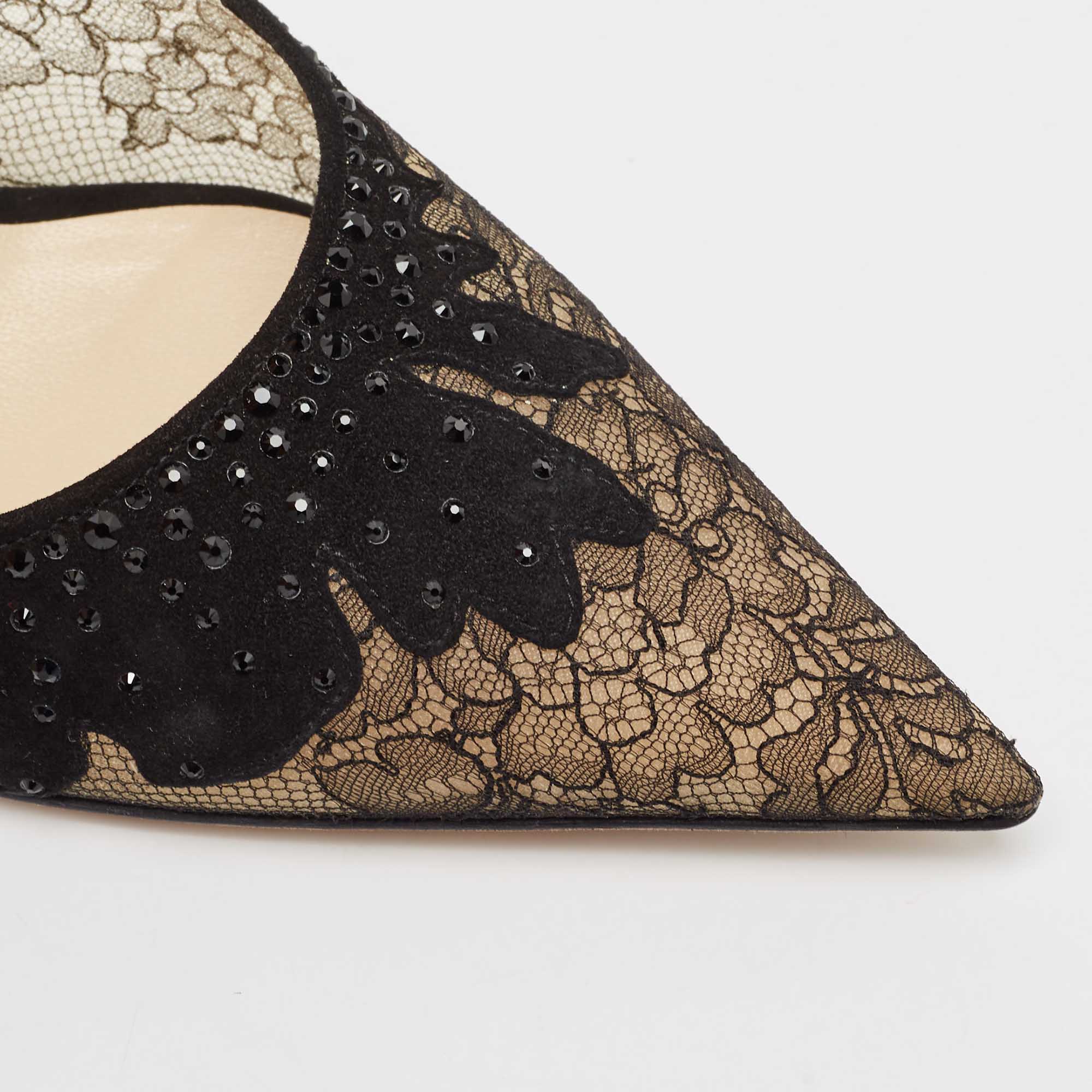Jimmy Choo Black Floral Lace Pointed Toe Pumps Size 40.5 