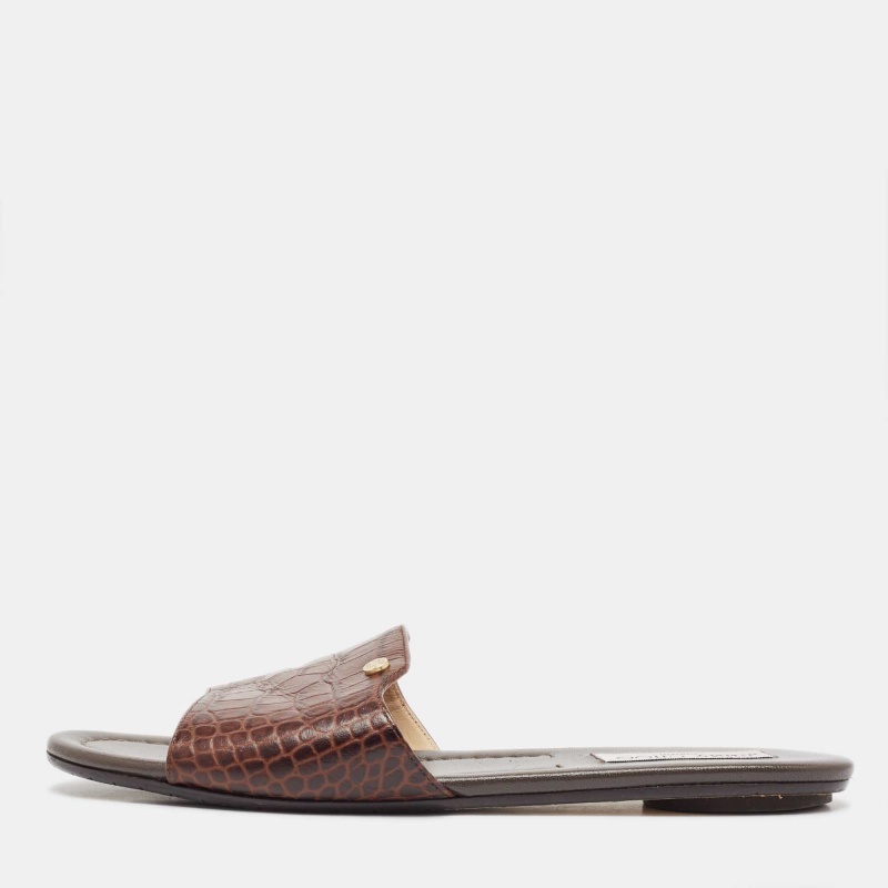 

Jimmy Choo Brown Croc Embossed Leather Nanda Flat Sandals Size