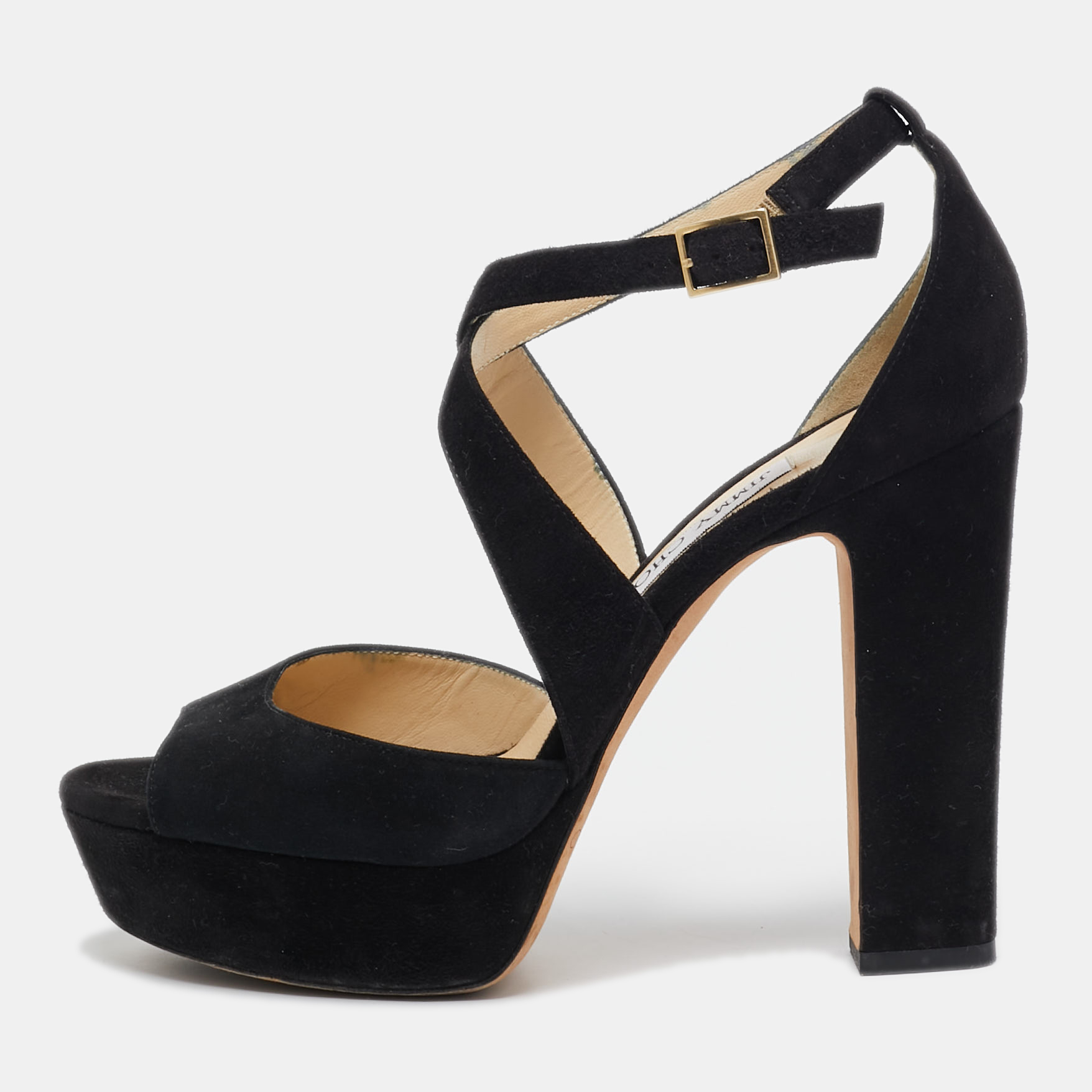 

Jimmy Choo Black Suede Platform Ankle Strap Sandals Size