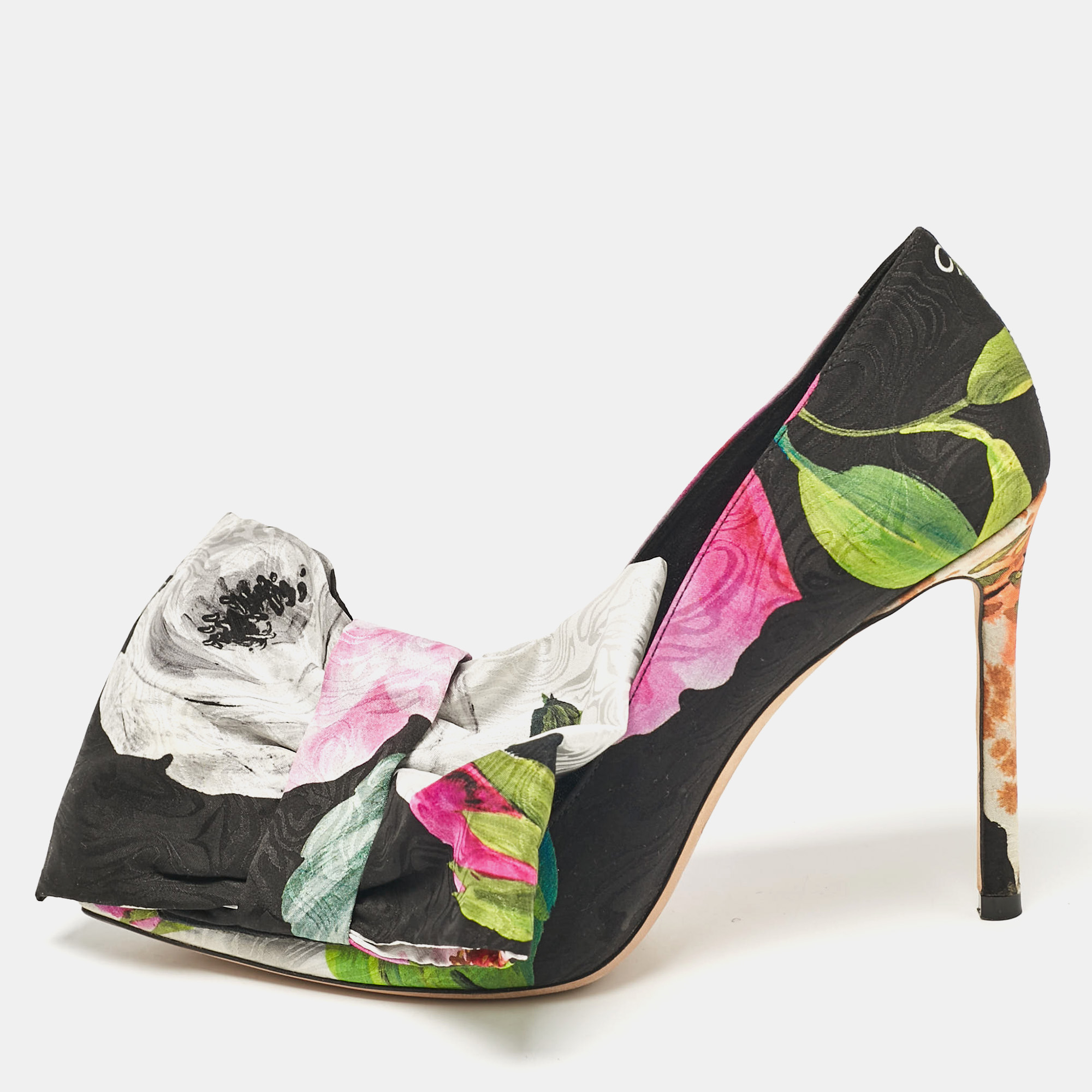 

Jimmy Choo x Off-White Black Floral Print Fabric Mary Bow Pumps Size