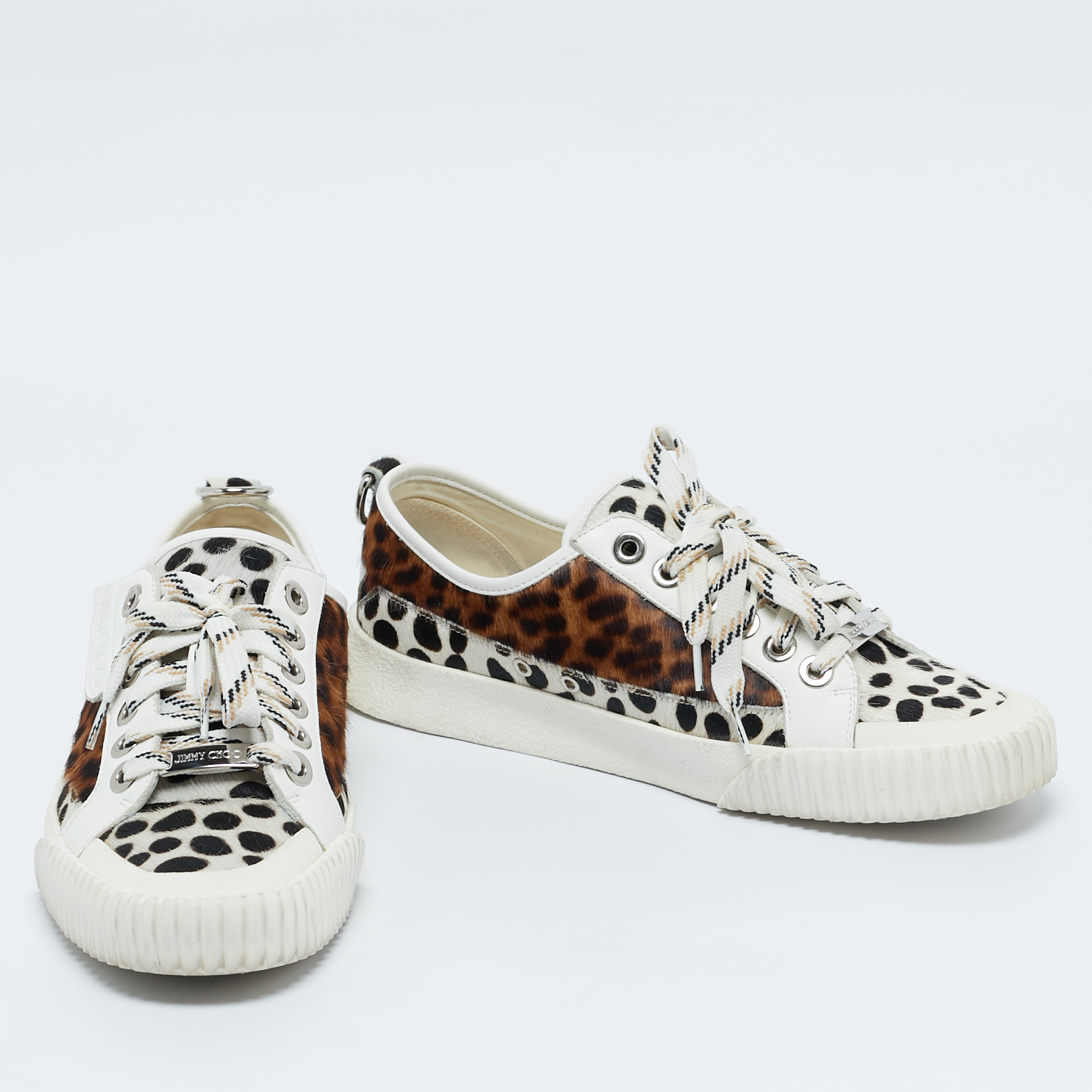 Jimmy Choo Multicolor Animal Print Calf Hair and Leather Impala Sneakers Size 40 