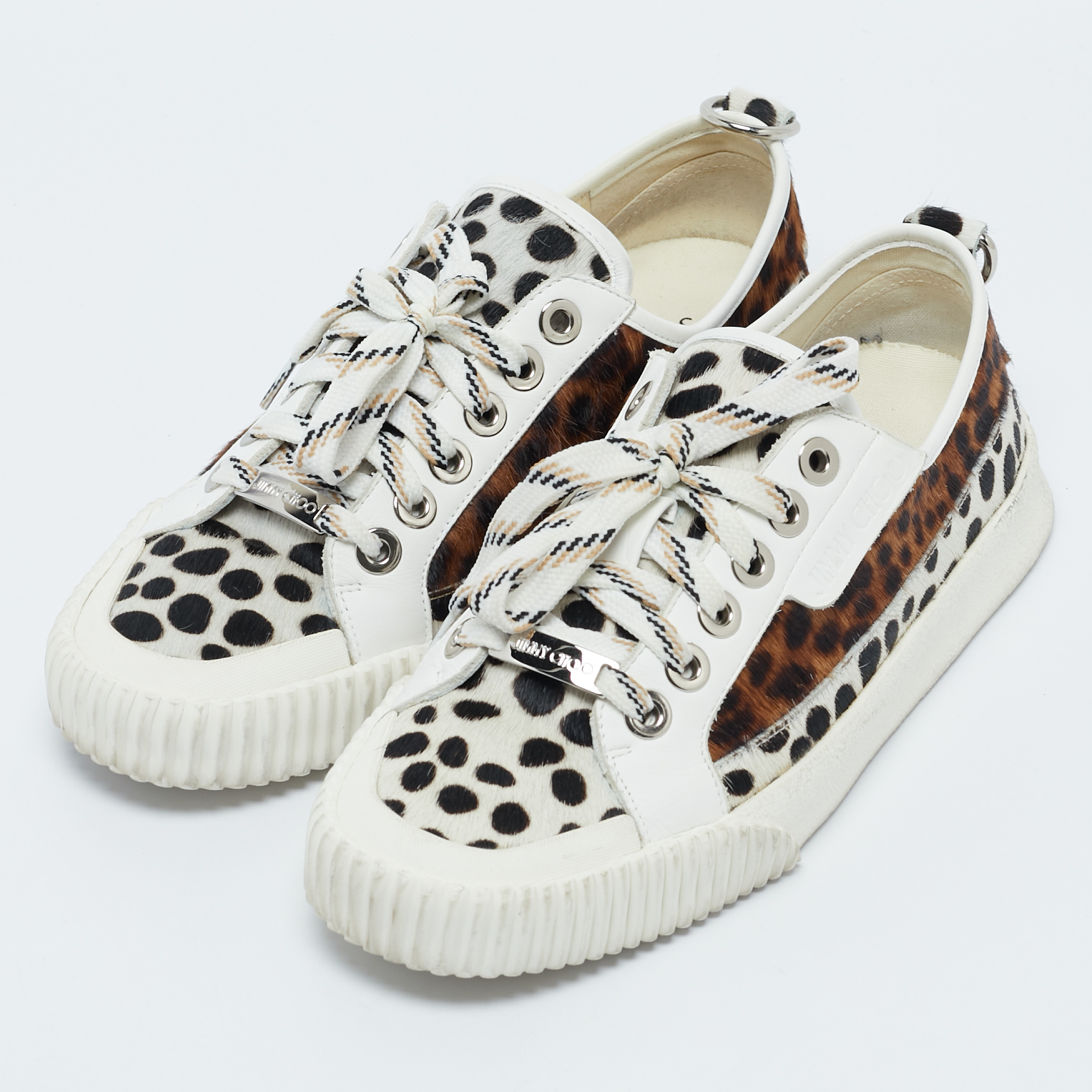 Jimmy Choo Multicolor Animal Print Calf Hair and Leather Impala Sneakers Size 40 