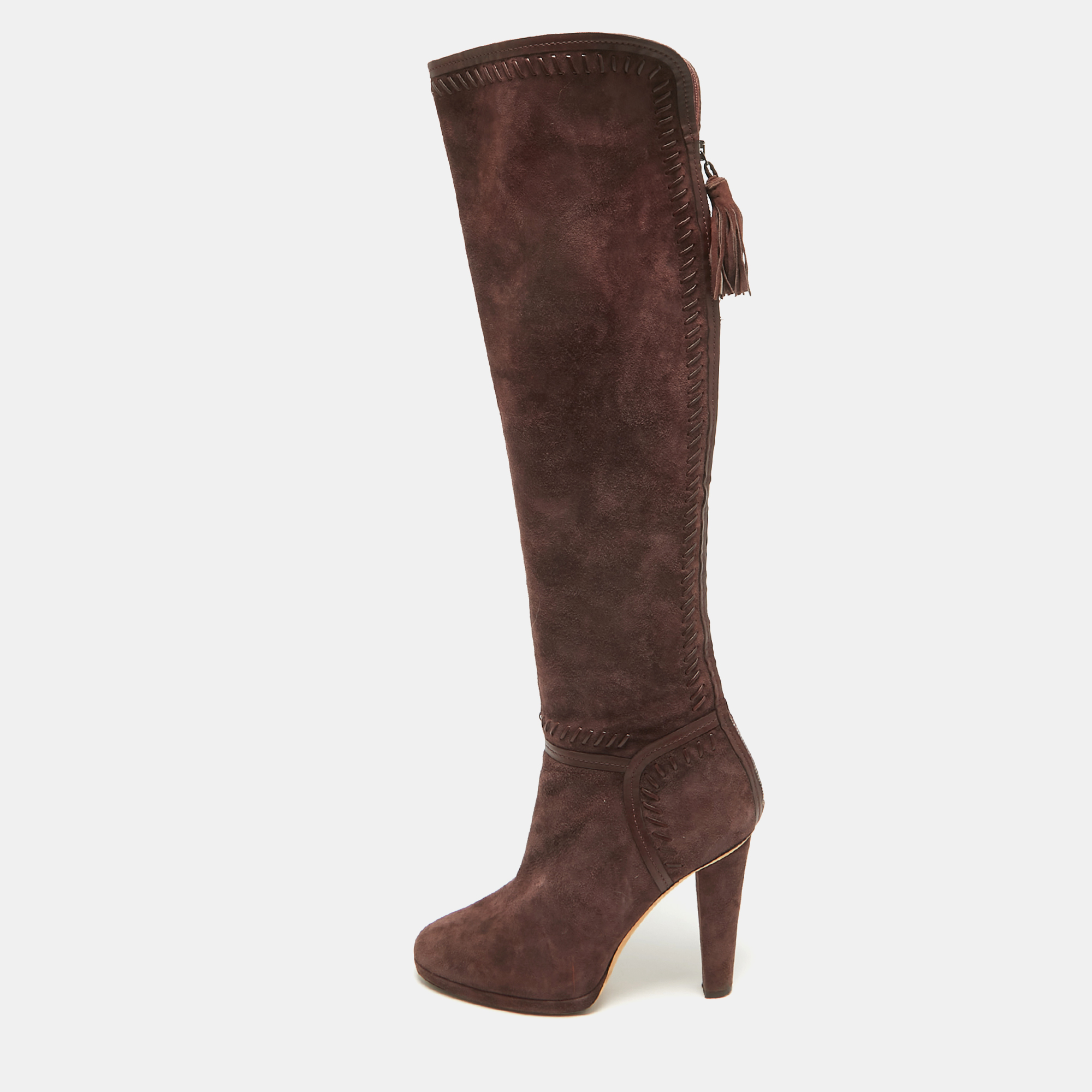 

Jimmy Choo Burgundy Leather and Suede Knee Length Boots Size