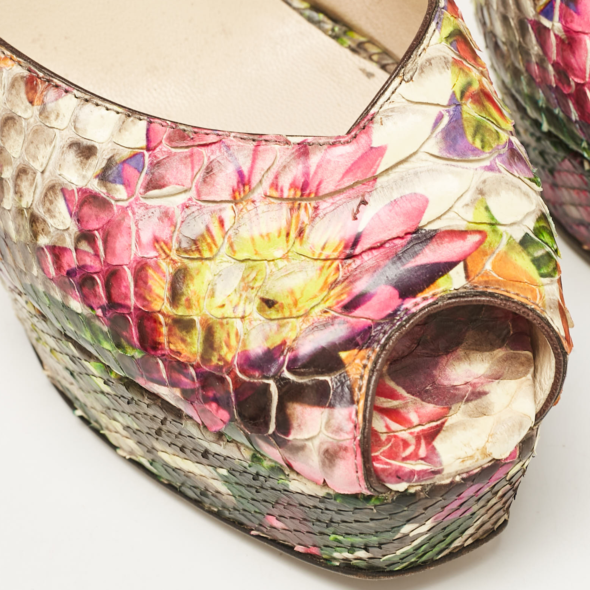 Jimmy Choo Multicolor Floral Python Lola Platform Sandals Size 39.5 
