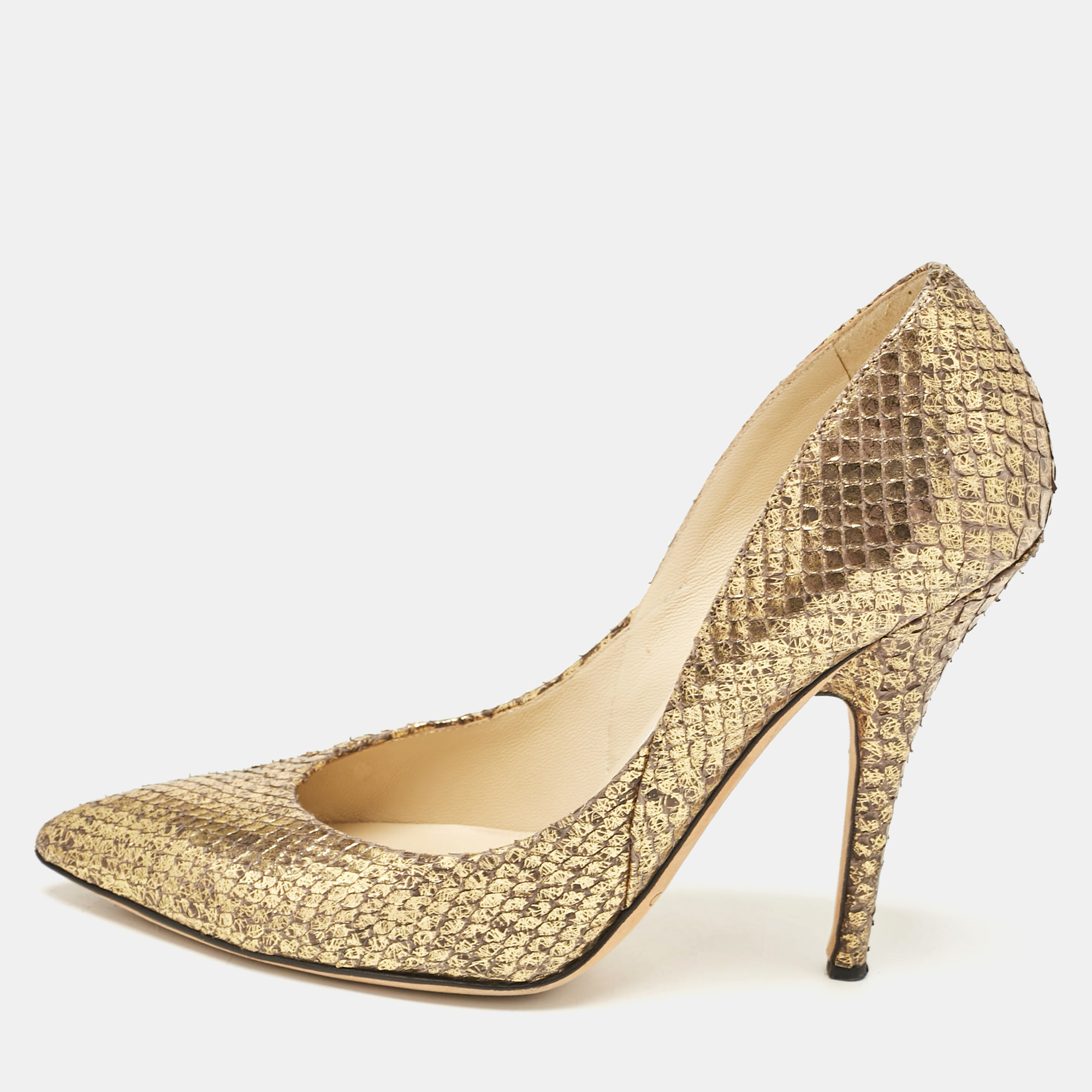 

Jimmy Choo Gold Python Leather Abel Pumps Size