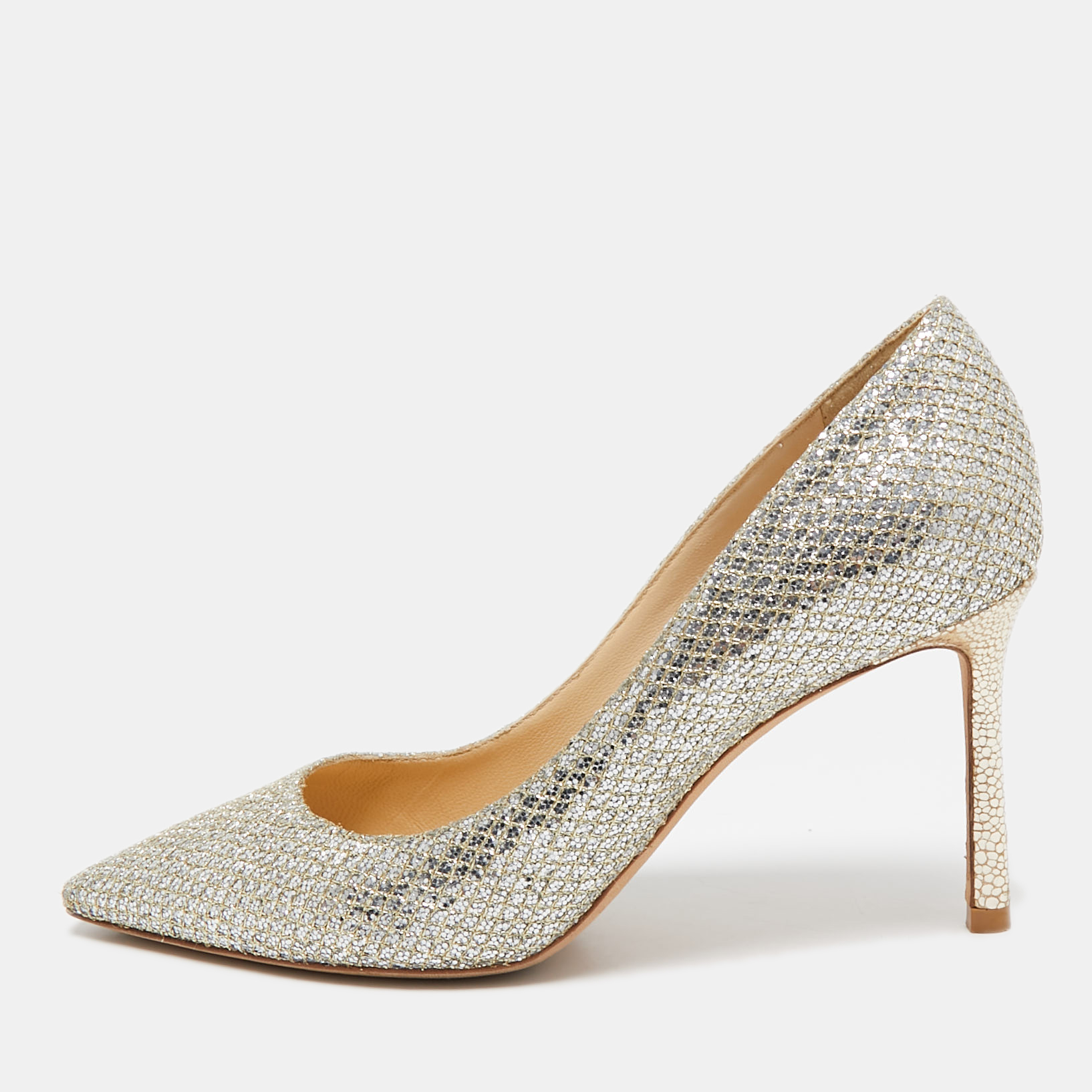 

Jimmy Choo Gold/Silver Lurex Fabric Romy Pumps Size