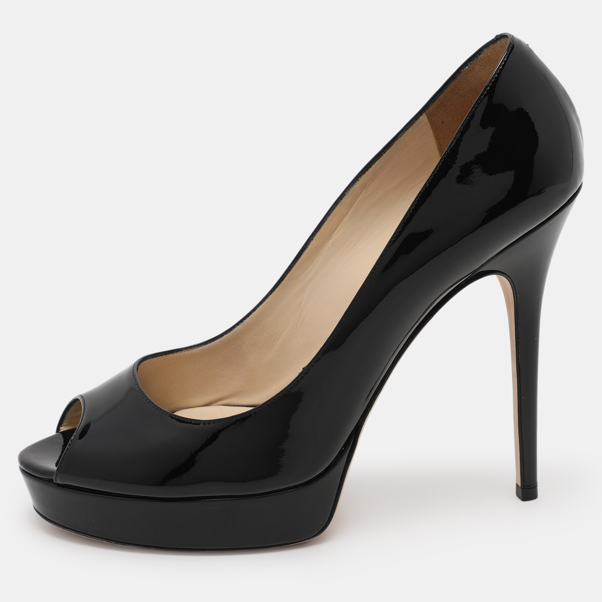 

Jimmy Choo Black Patent Leather Crown Platform Pumps Size