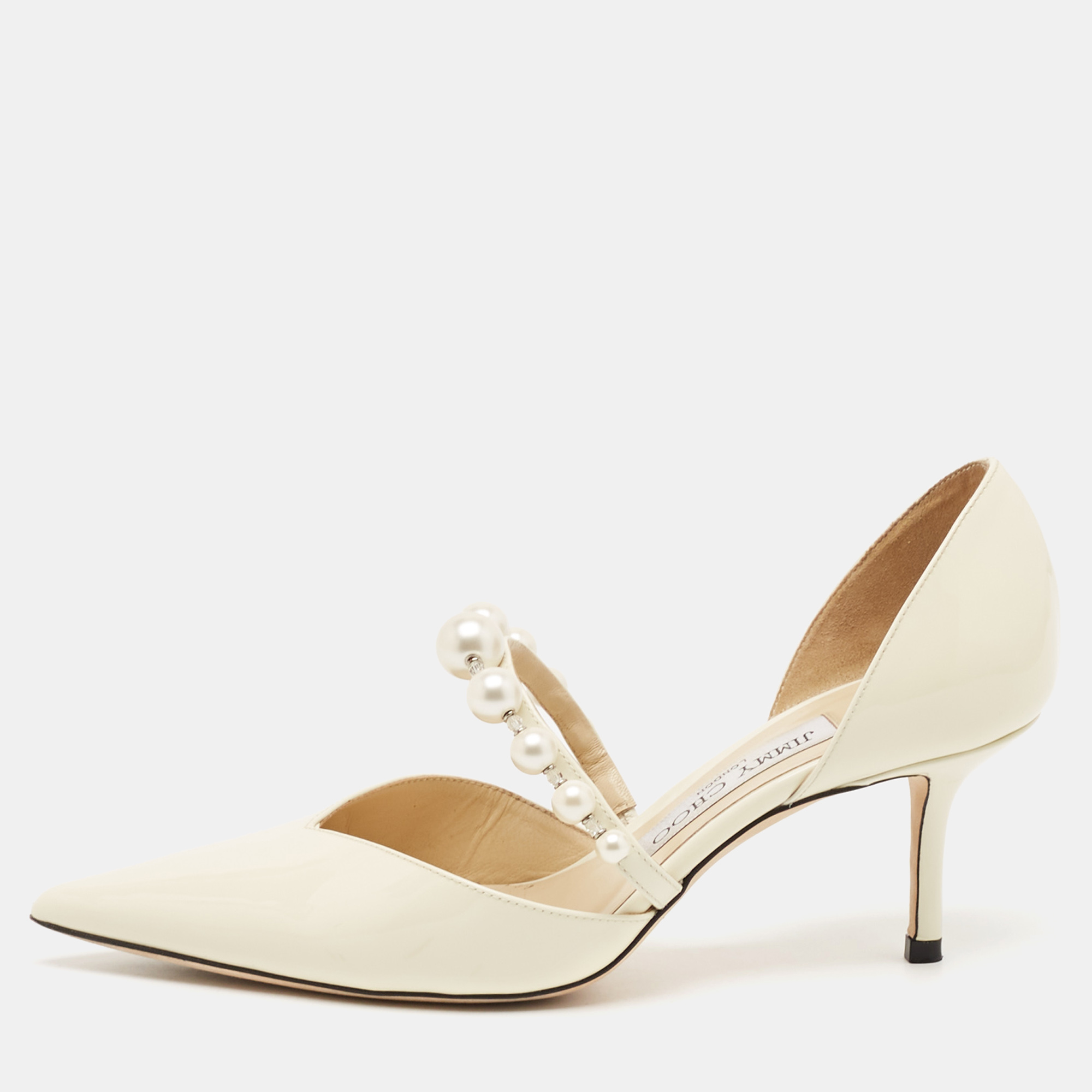 

Jimmy Choo Cream Patent Leather Aurelie Pumps Size