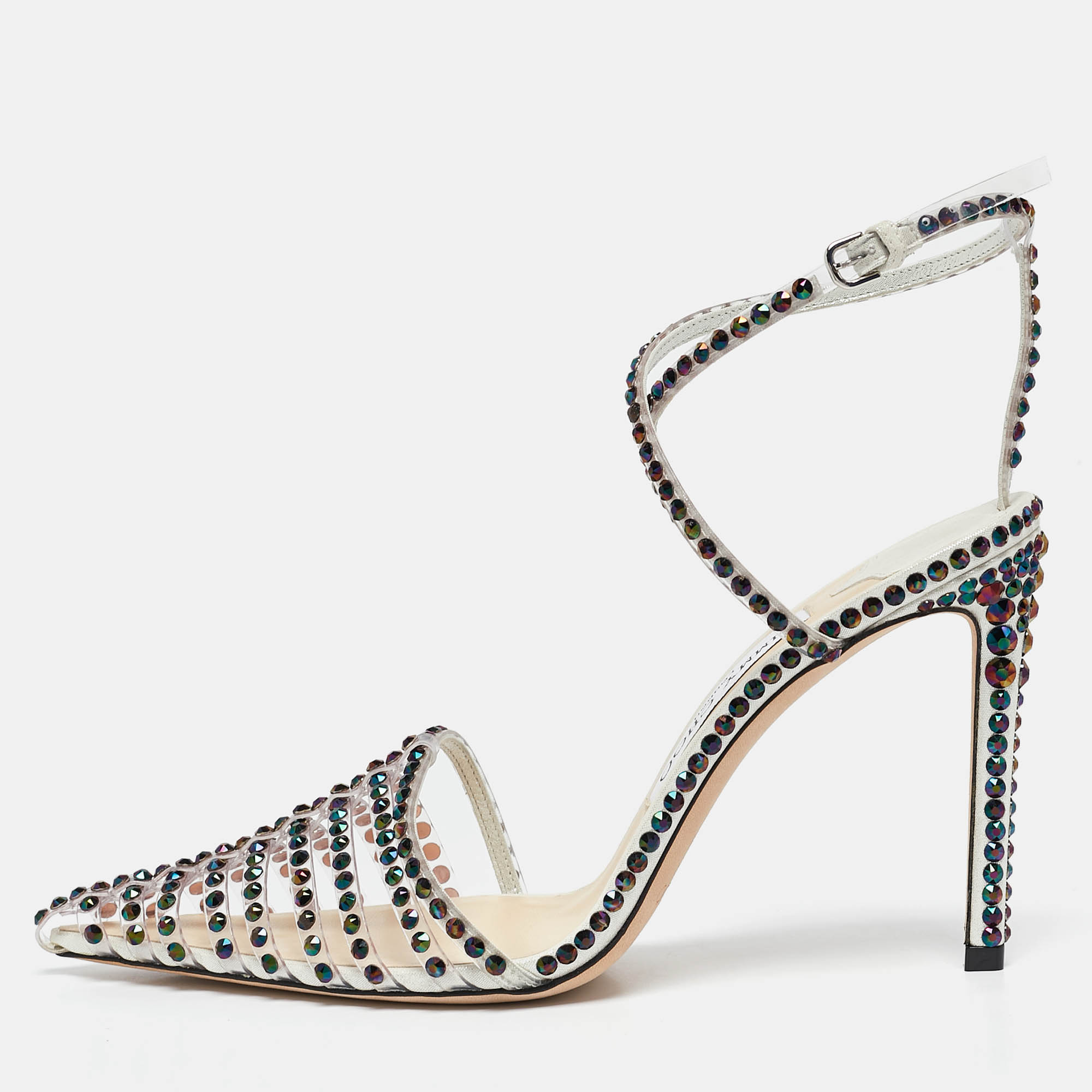 

Jimmy Choo Transparent PVC Crystal Embellished Tamai Sandals Size