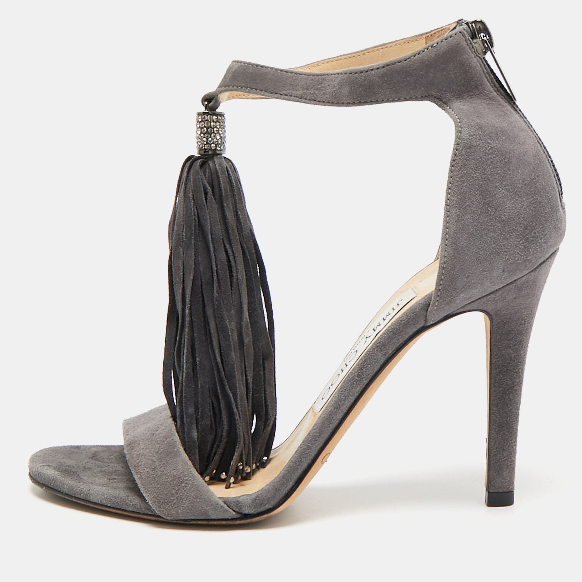 

Jimmy Choo Grey Suede Ankle Strap Sandals Size