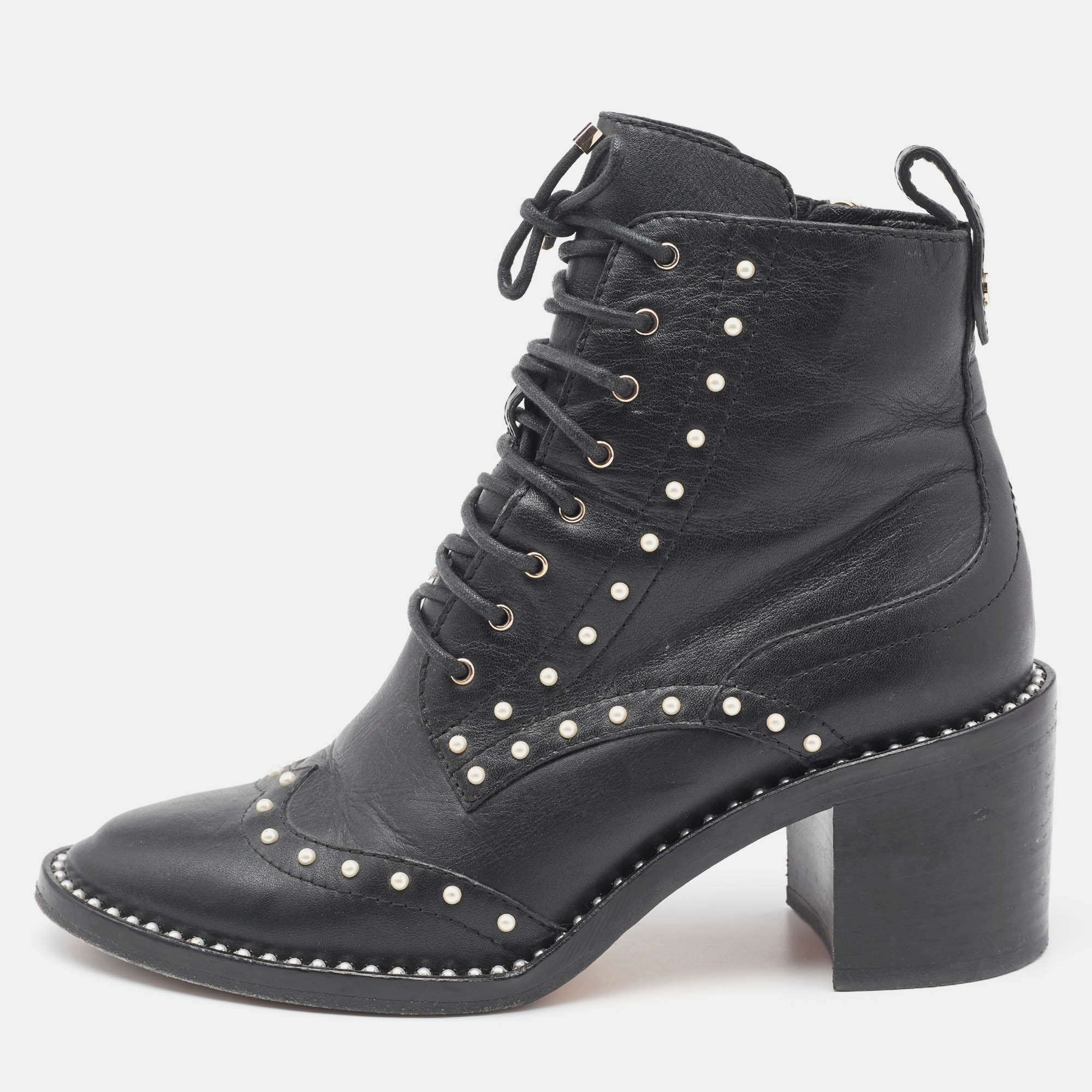 

Jimmy Choo Black Leather Studded Ankle Boots Size