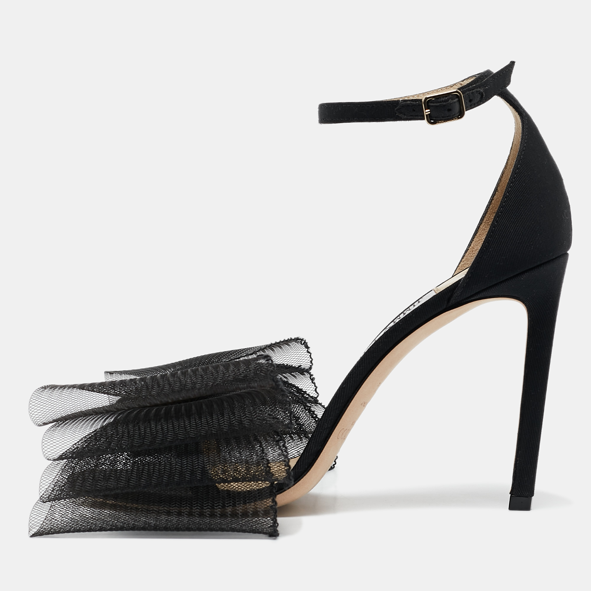 

Jimmy Choo Black Grosgrain and Mesh Aveline Sandals Size