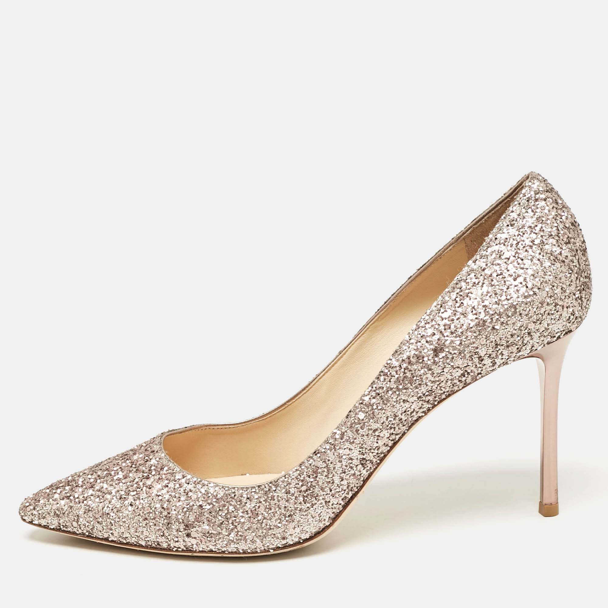 

Jimmy Choo Rose Gold Glitter Romy Pumps Size