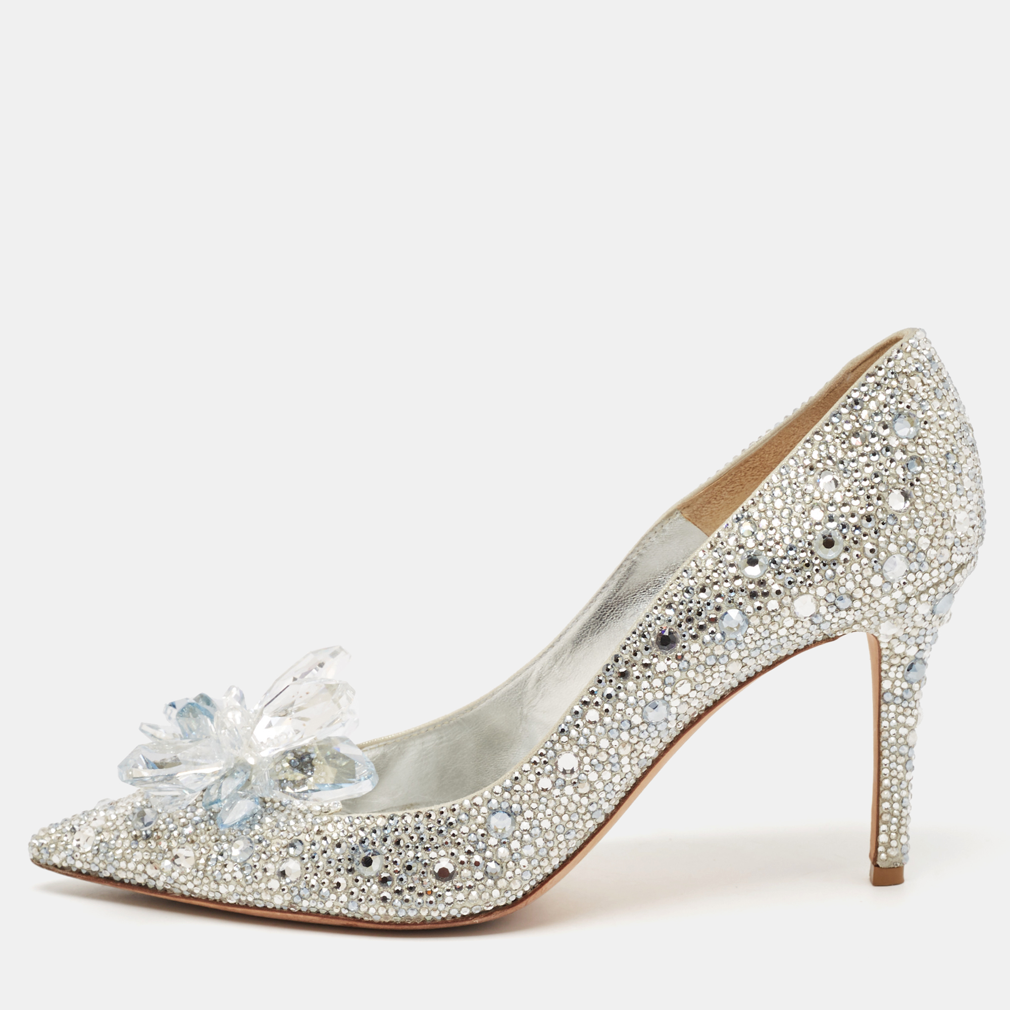 

Jimmy Choo Silver Swarovski Crystal Embellished Leather Avril Pointed Toe Pumps Size