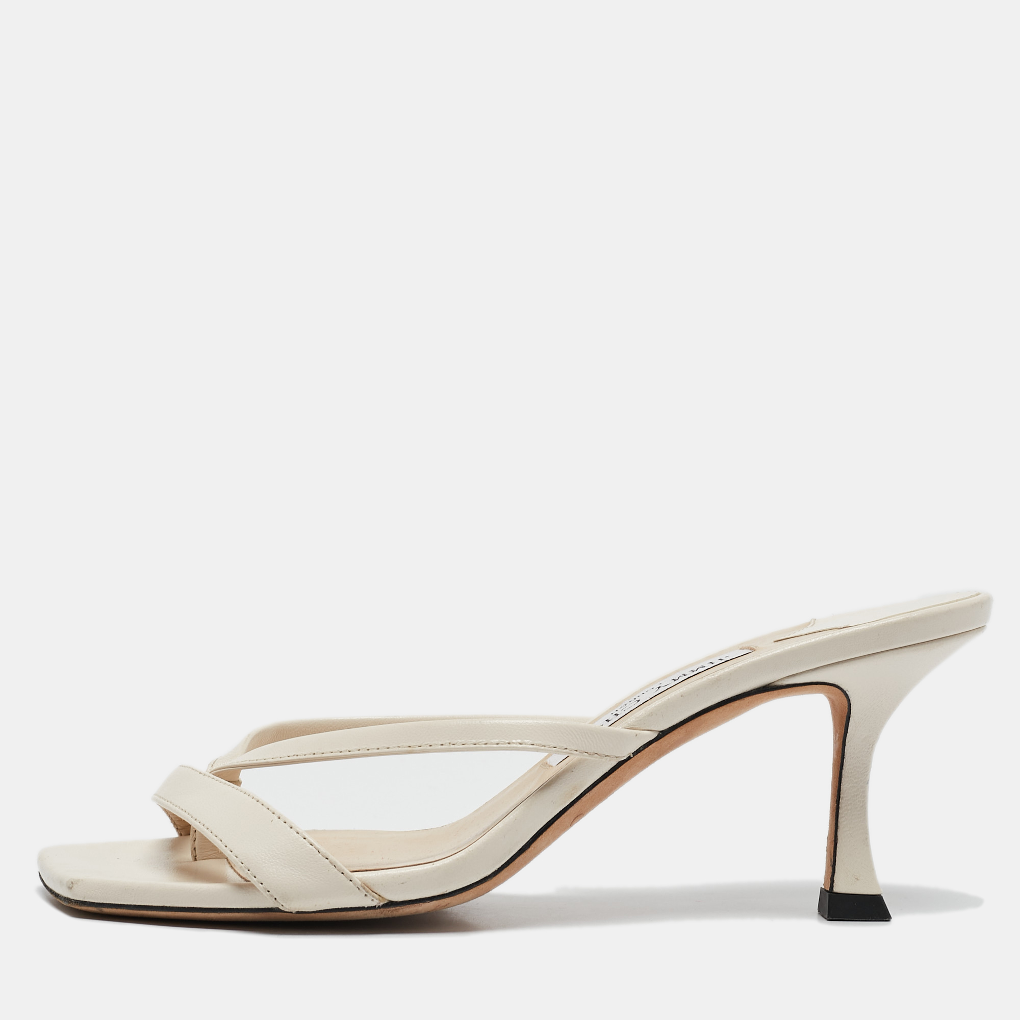 

Jimmy Choo White Leather Strappy Slide Sandals Size