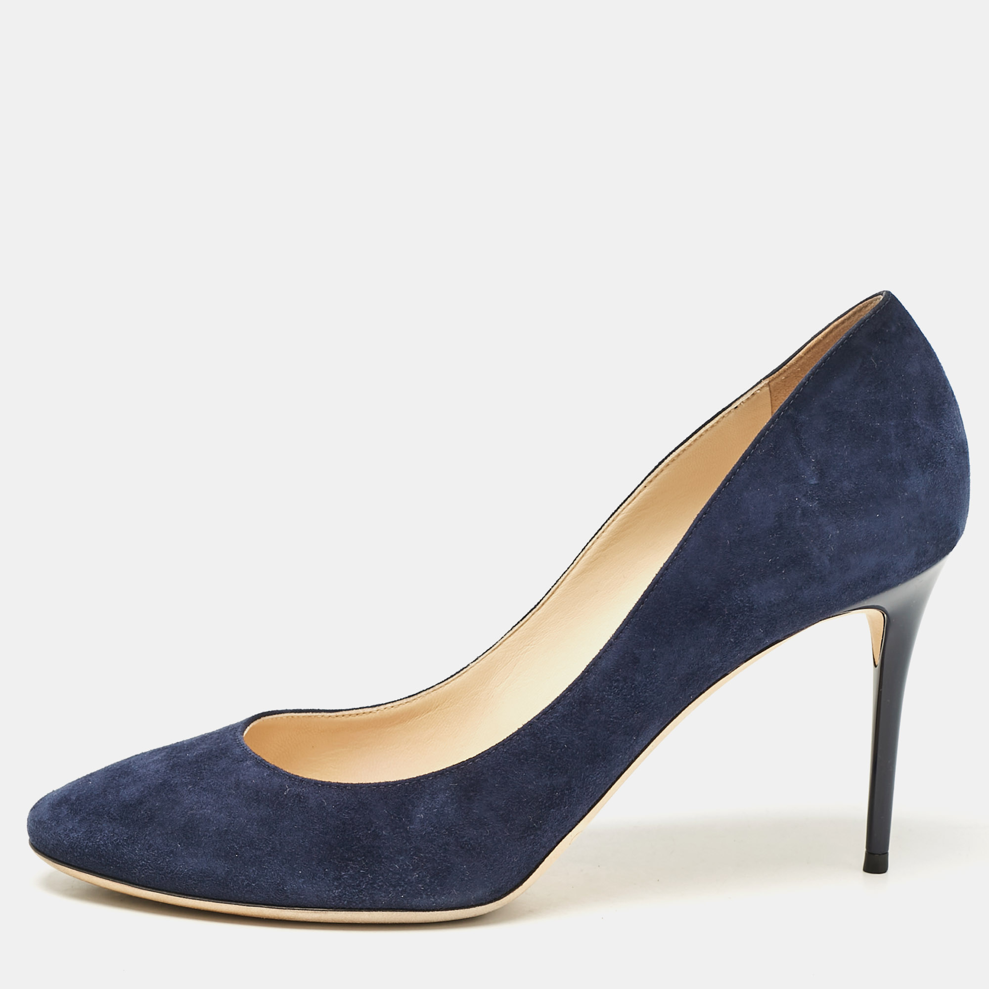 

Jimmy Choo Navy Blue Suede Esam 85 Pumps Size