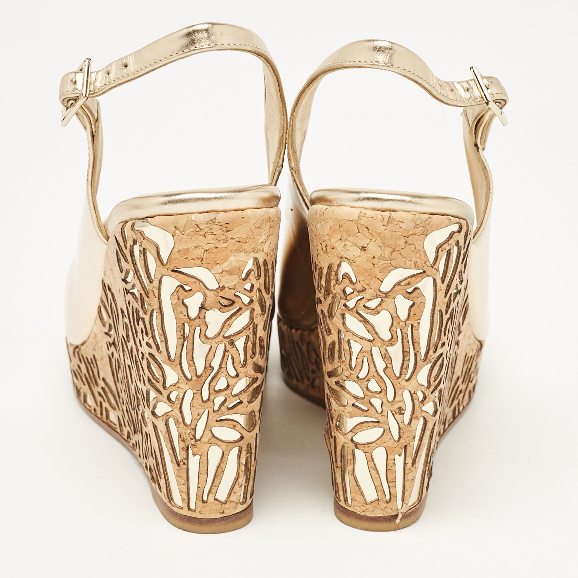 Jimmy Choo Gold Leather Prova Cork Wedge Sandals Size 40 