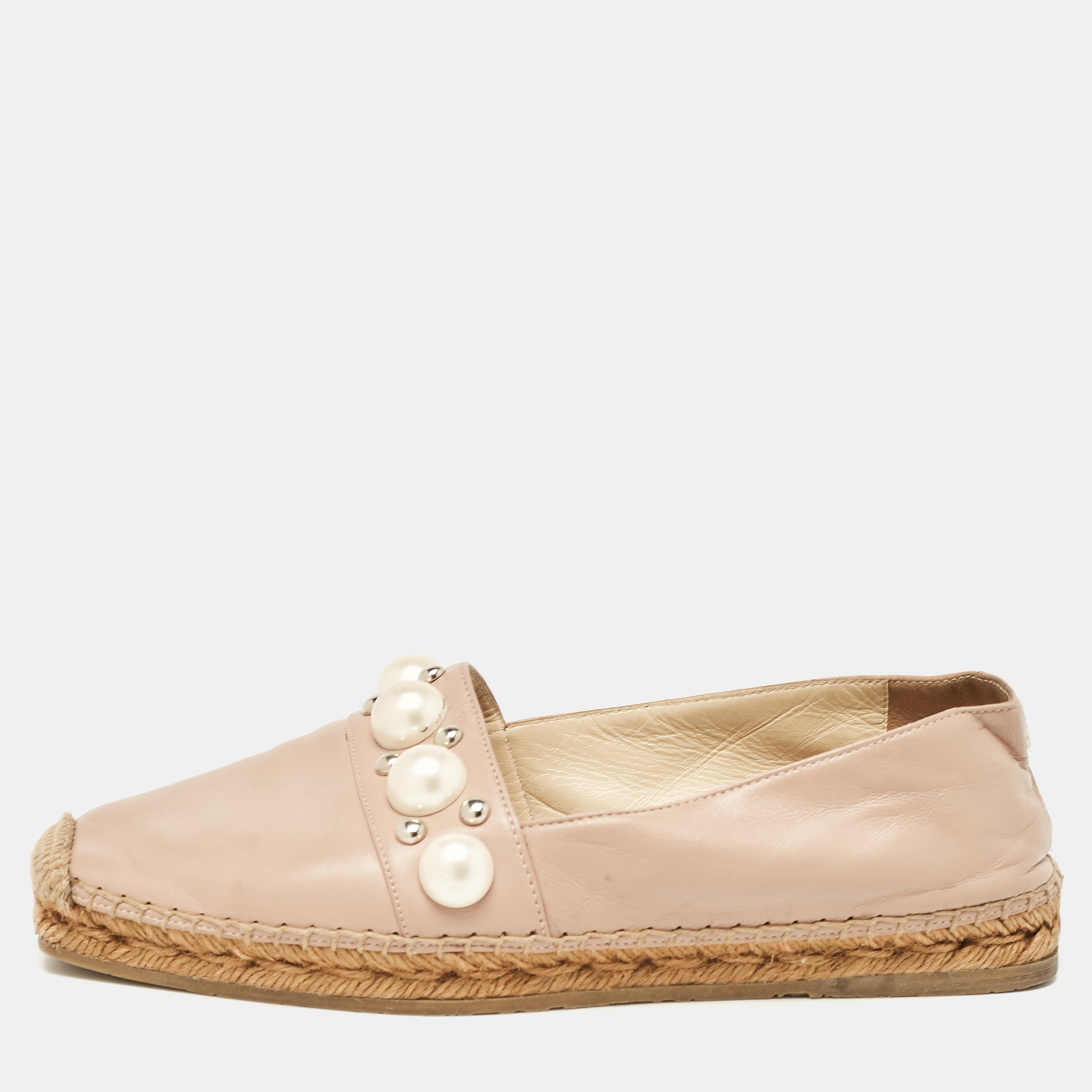 

Jimmy Choo Beige Leather Dru Espadrille Flats Size