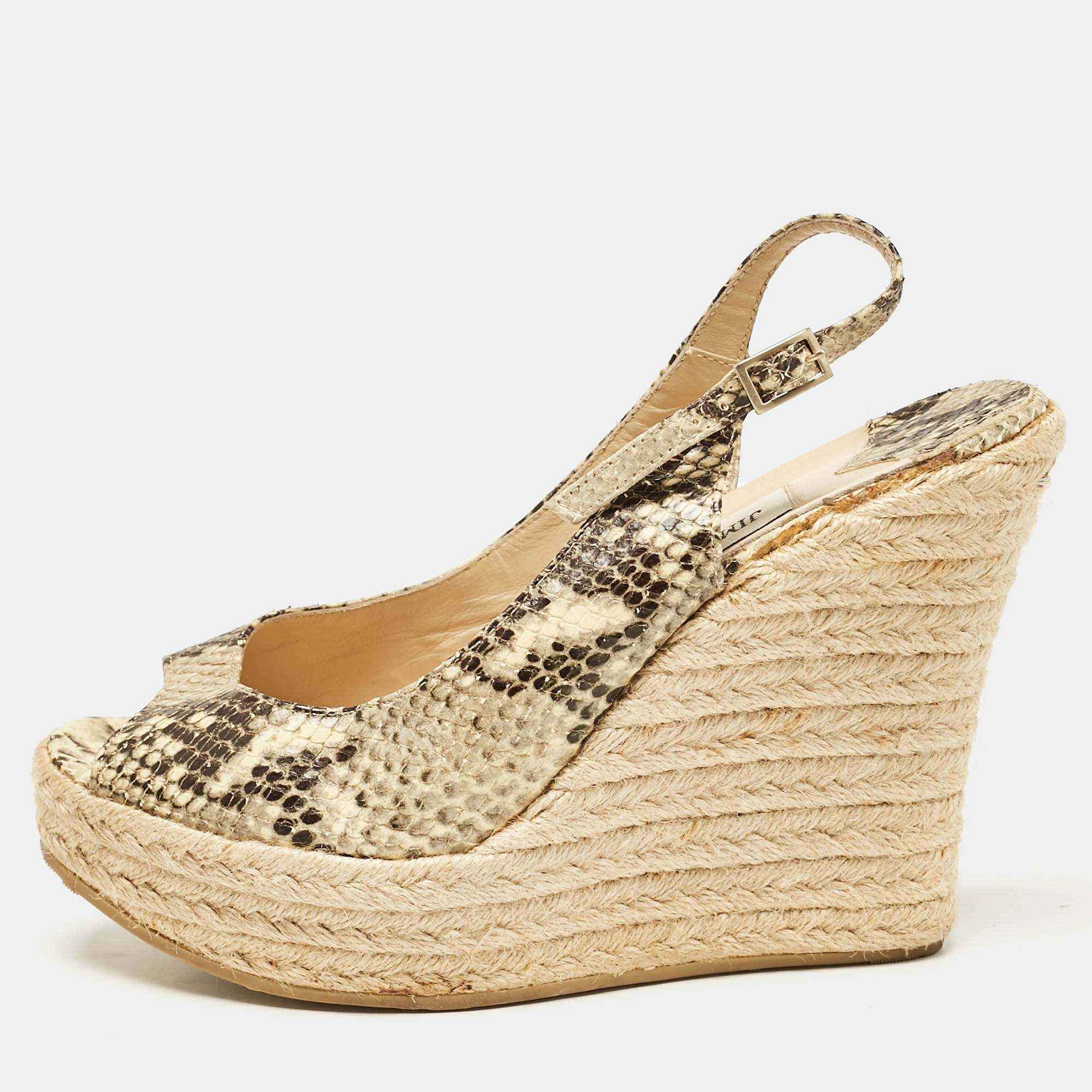 

Jimmy Choo Two Tone Python Embossed Leather Polar Wedge Sandals Size, Beige