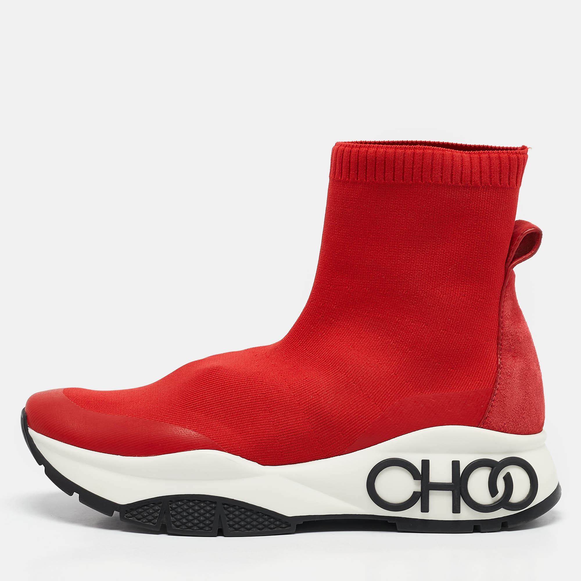 

Jimmy Choo Red Knit Fabric and Suede Raine Sock Sneakers Size