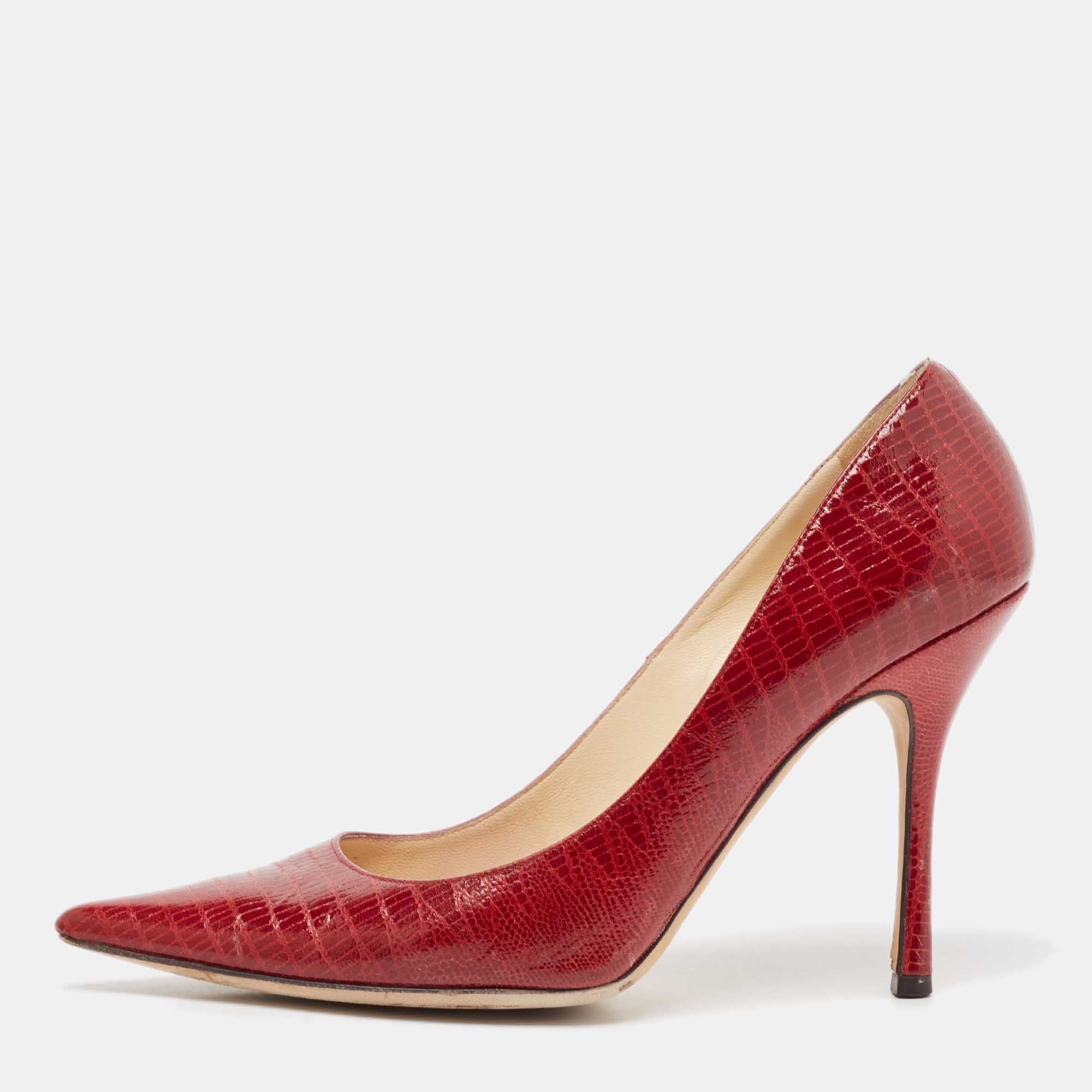 

Jimmy Choo Red Lizard Embossed Leather Romy Pumps Size