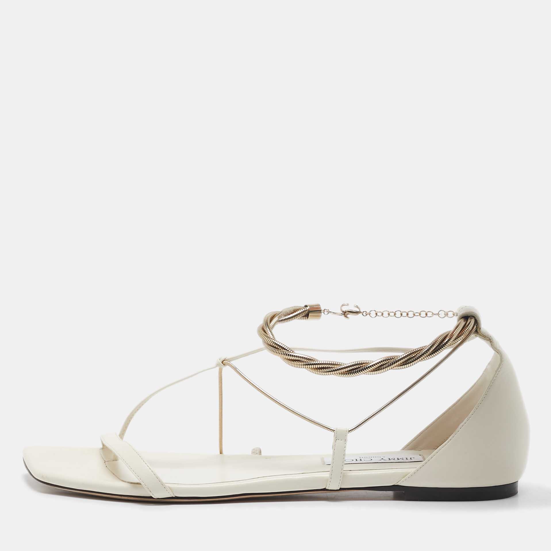 

Jimmy Choo White Leather Oriana Flats Size