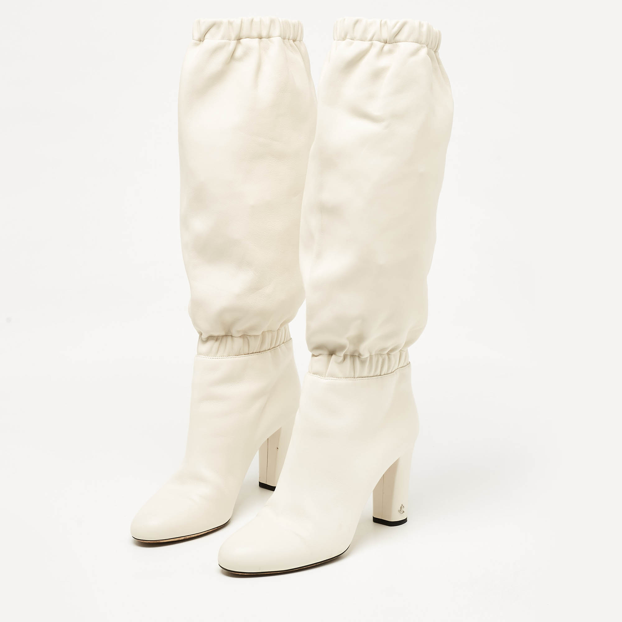 Jimmy Choo White Leather Maxyn Knee Length Boots Size 43 