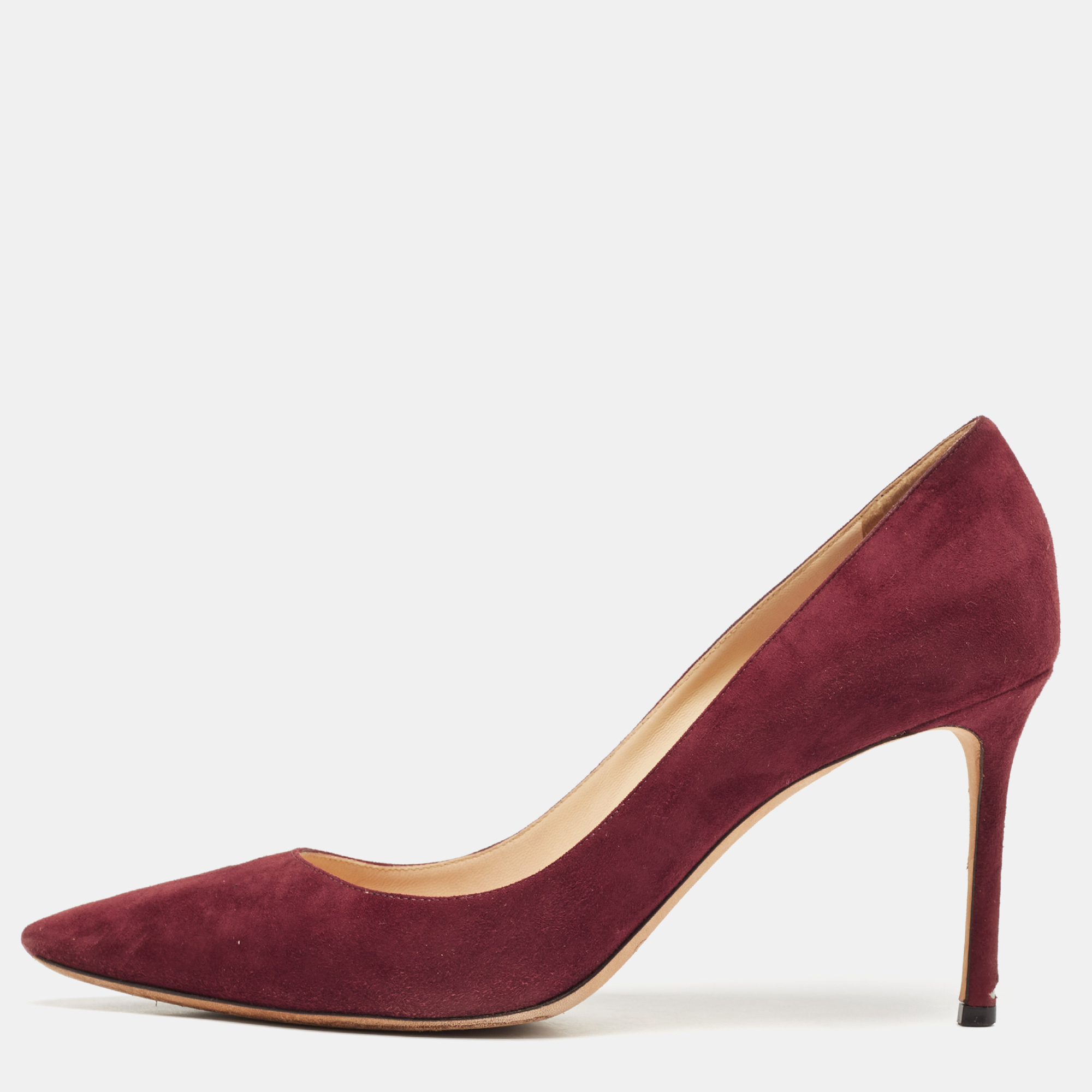 

Jimmy Choo Burgundy Suede Romy Pumps Size