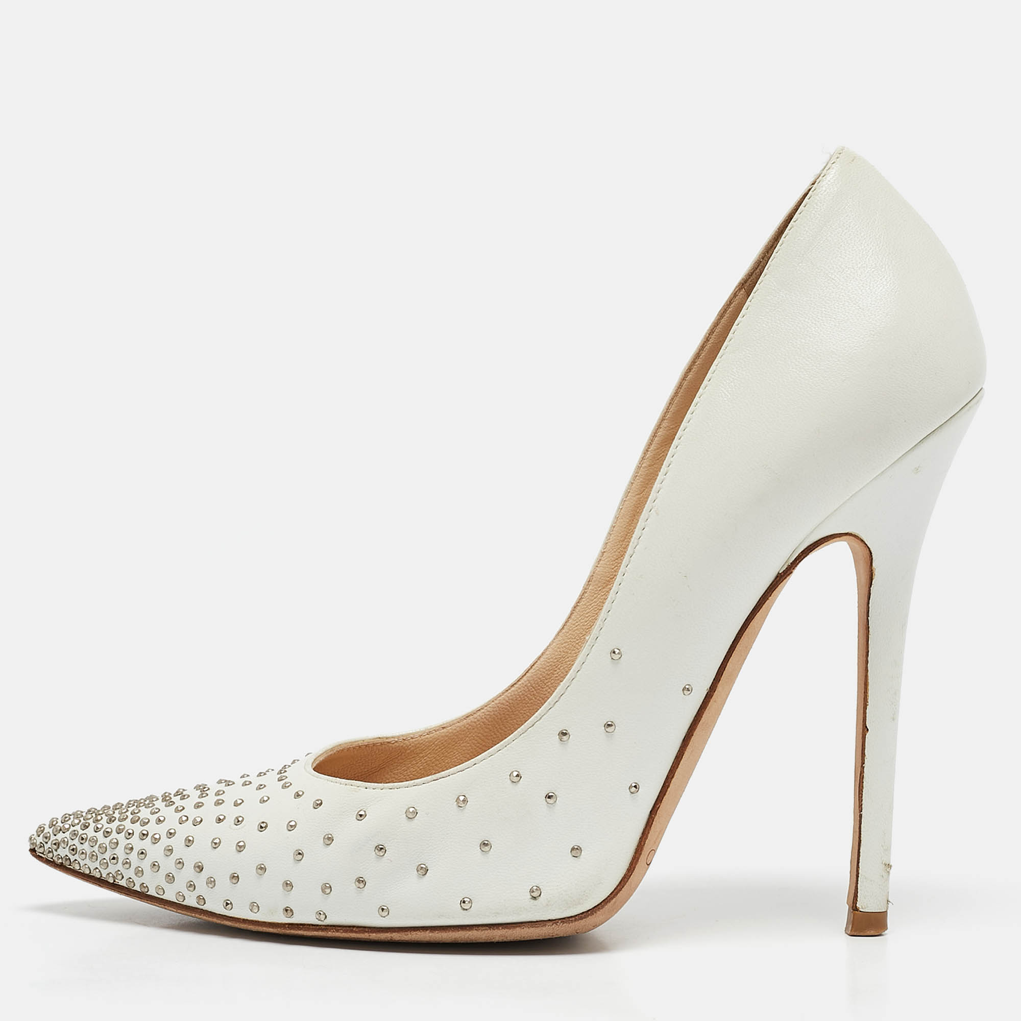 

Jimmy Choo White Leather Romy Pearl Embellished Pointed Toe Pumps