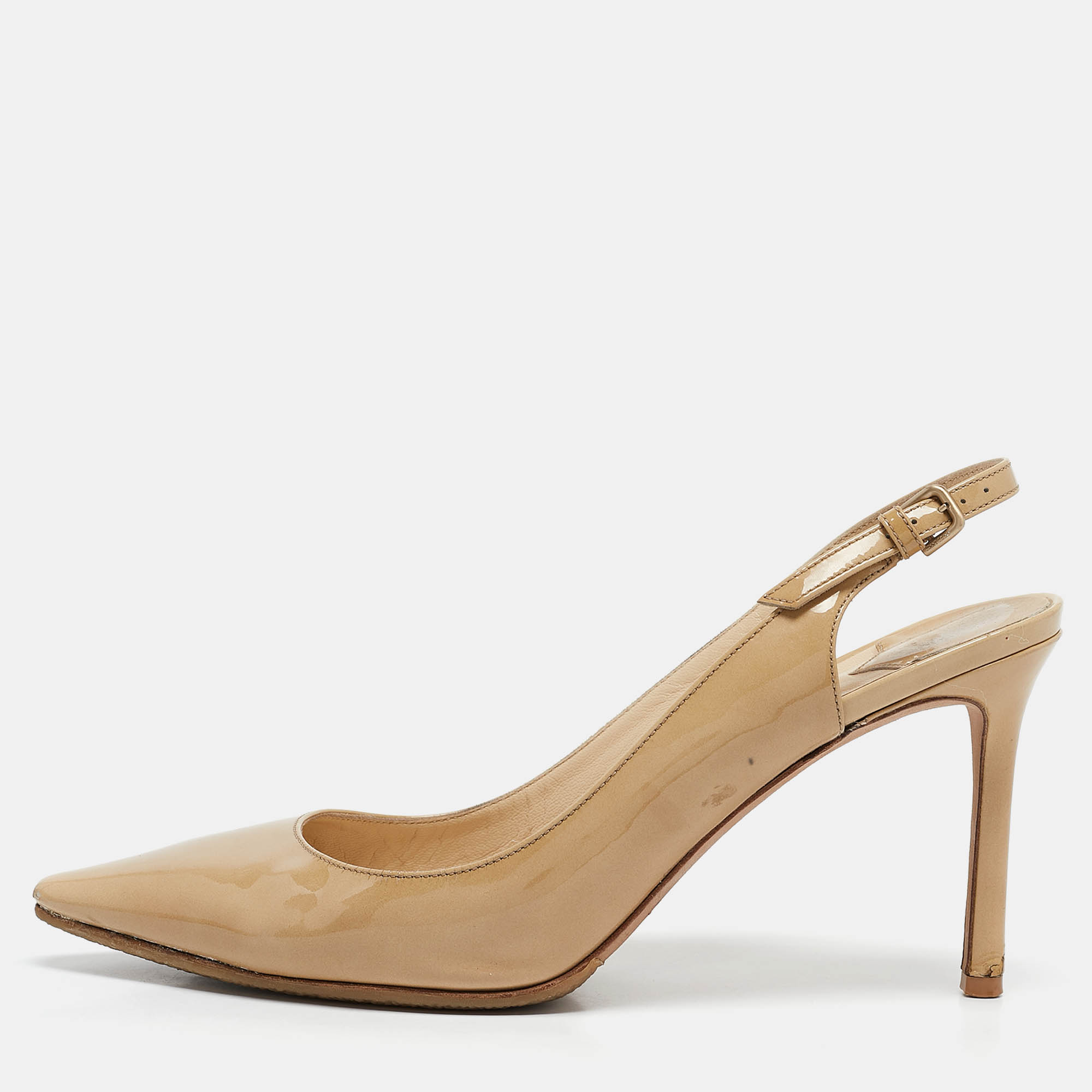 

Jimmy Choo Beige Leather Pointed Toe Slingback Pumps Size