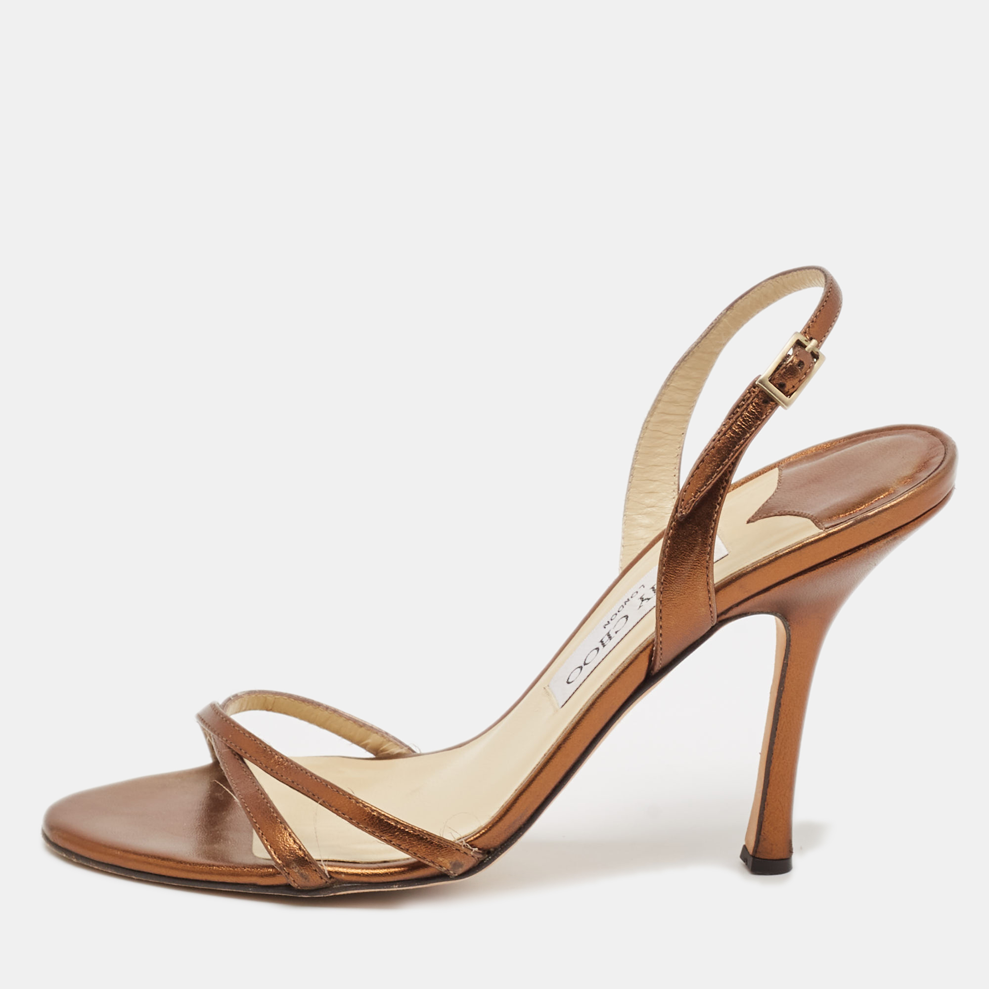 

Jimmy Choo Bronze Leather Jag Slingback Sandals Size, Brown