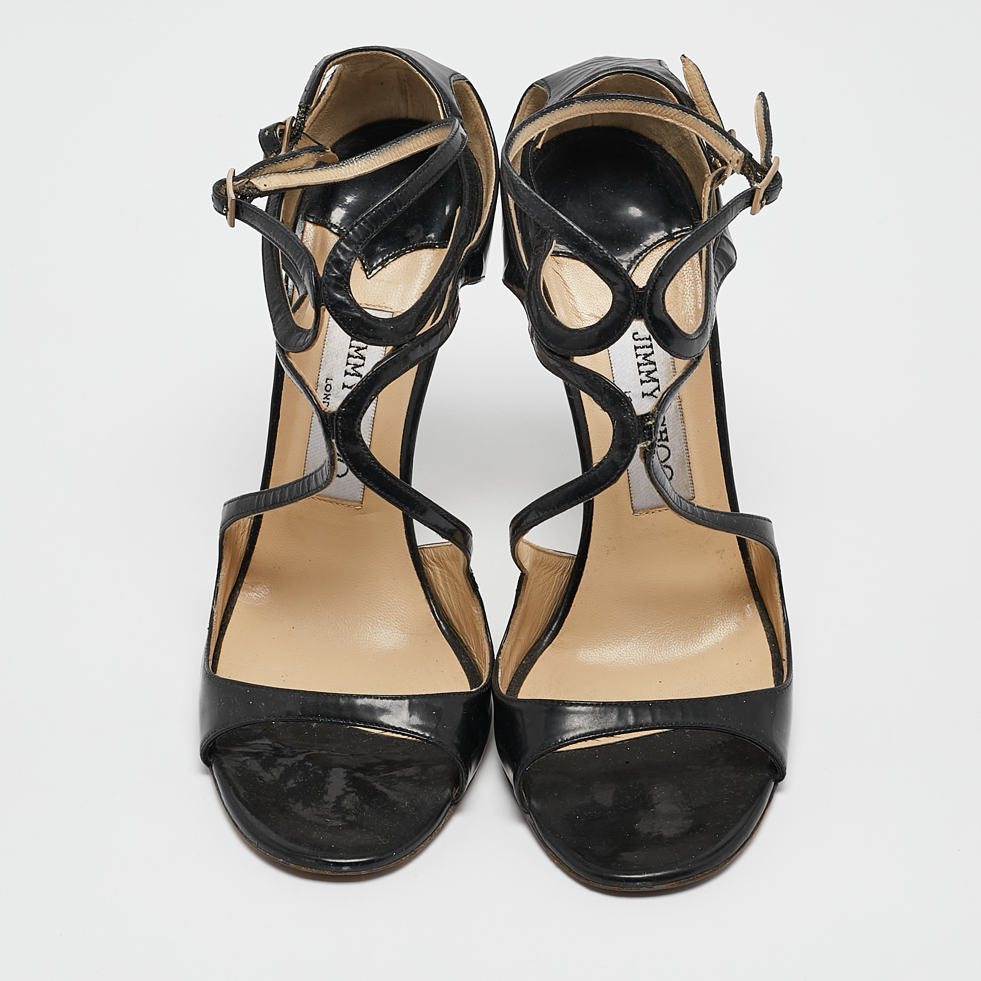 Jimmy Choo Black Patent Leather Ankle Strap Sandals Size 38 