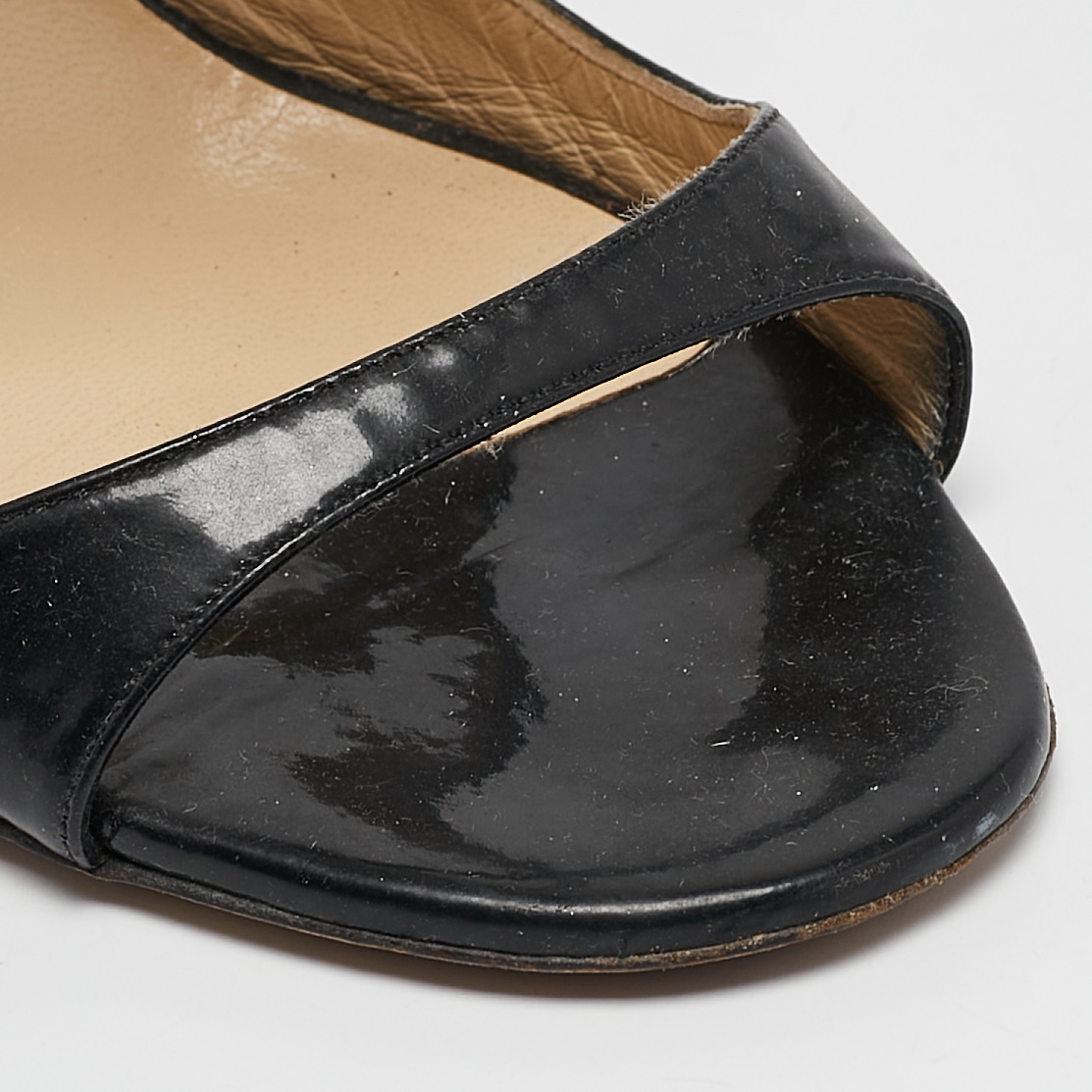 Jimmy Choo Black Patent Leather Ankle Strap Sandals Size 38 