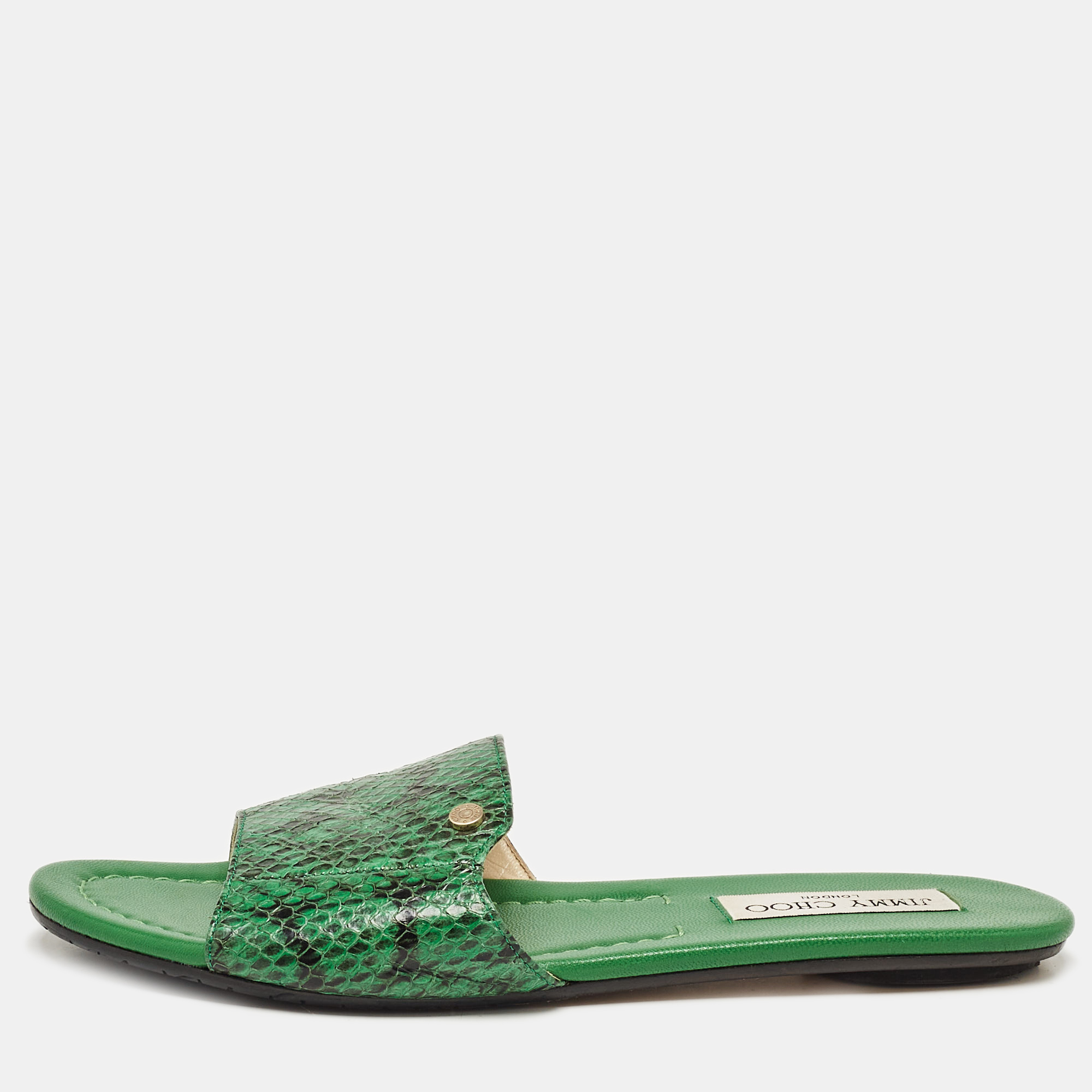 

Jimmy Choo Green Python Leather Nanda Flat Sandals Size