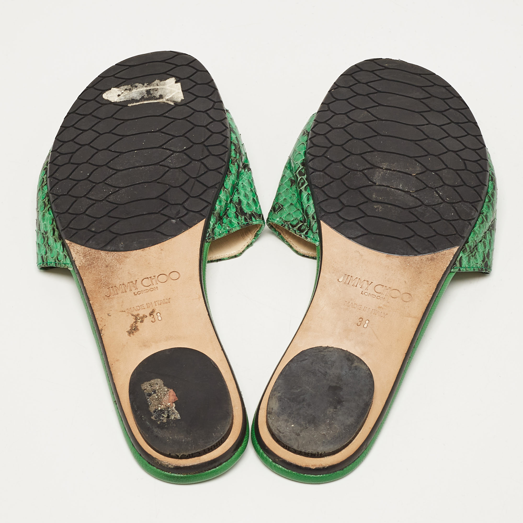 Jimmy Choo Green Python Leather Nanda Flat Sandals Size 38 