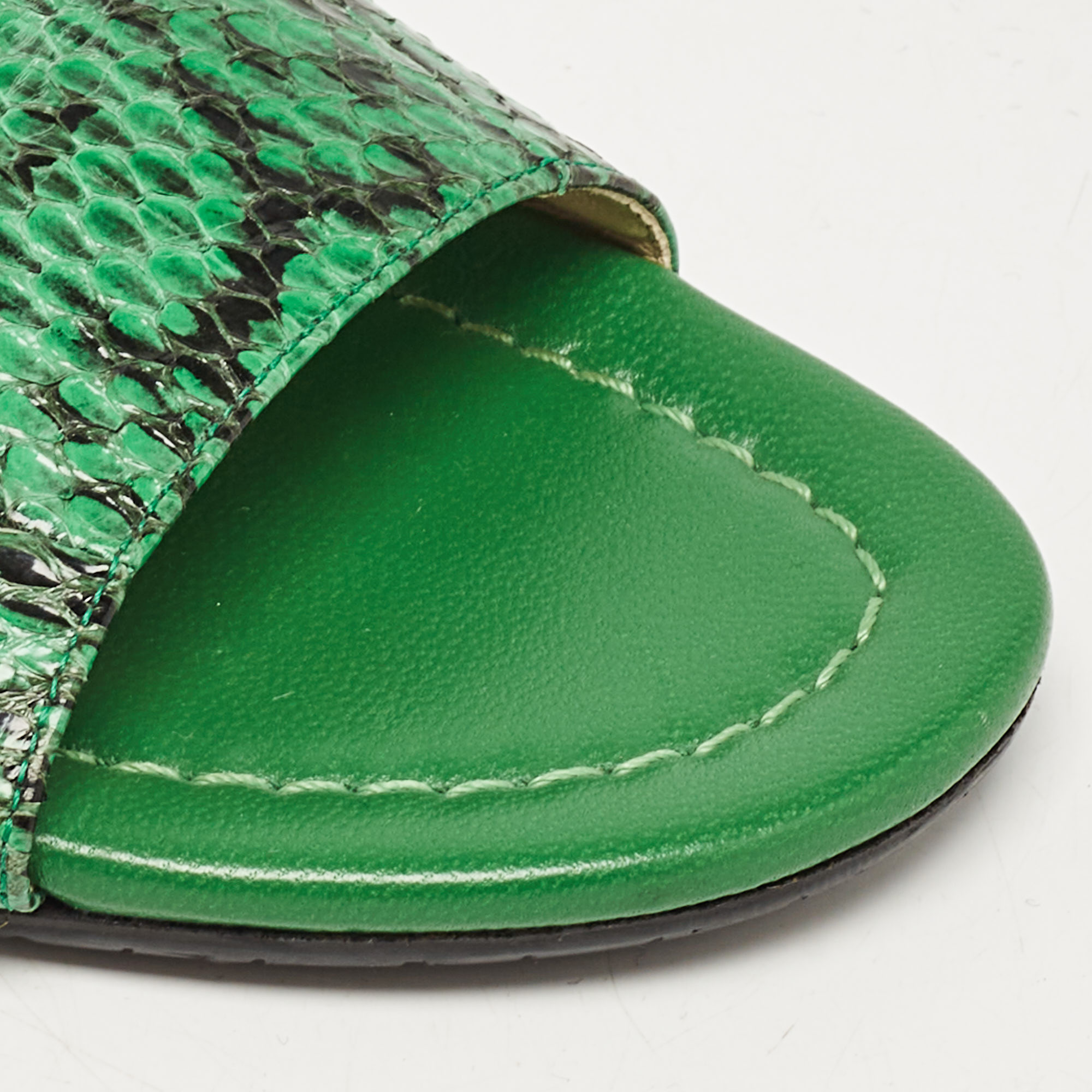 Jimmy Choo Green Python Leather Nanda Flat Sandals Size 38 