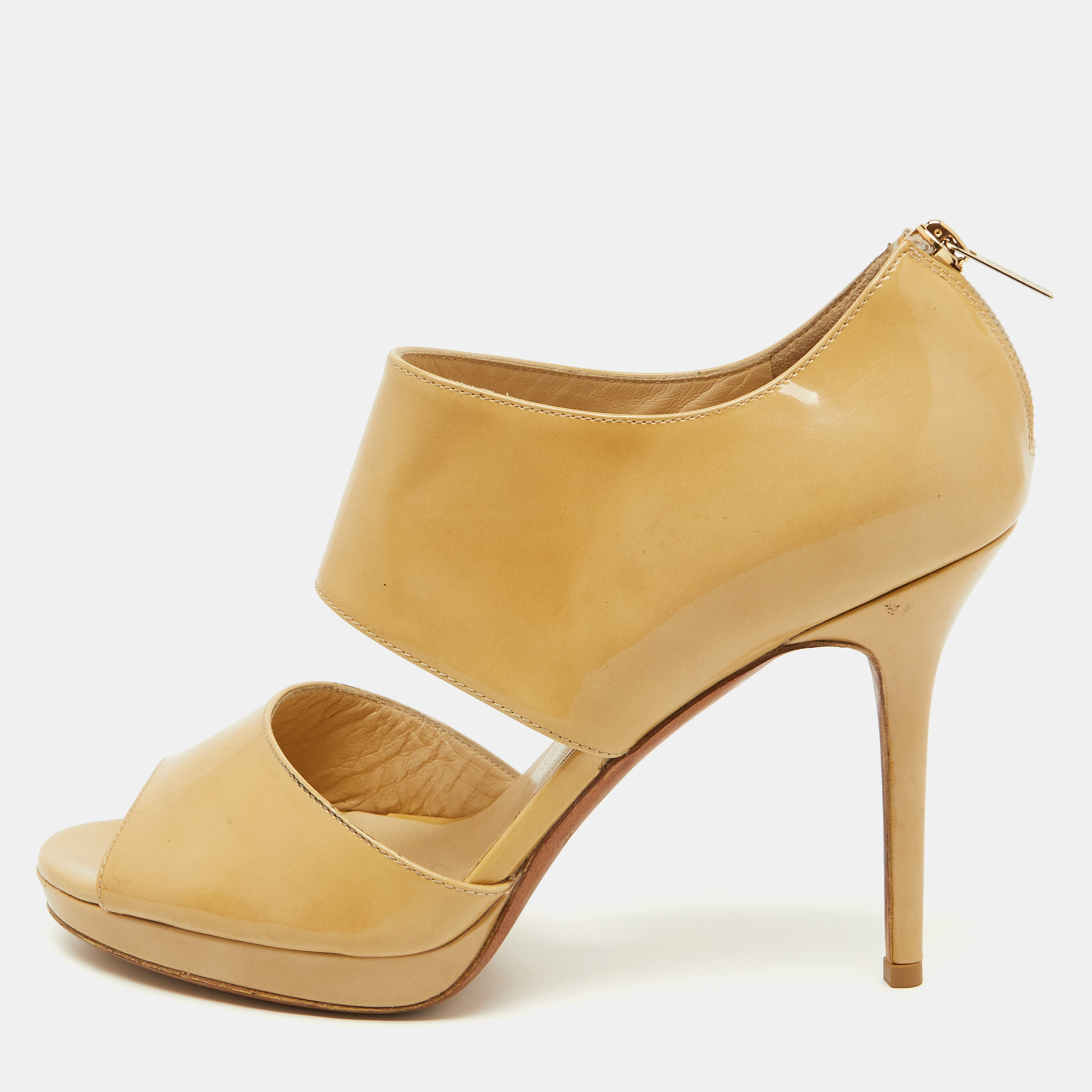 

Jimmy Choo Beige Patent Leather Open Toe Pumps Size