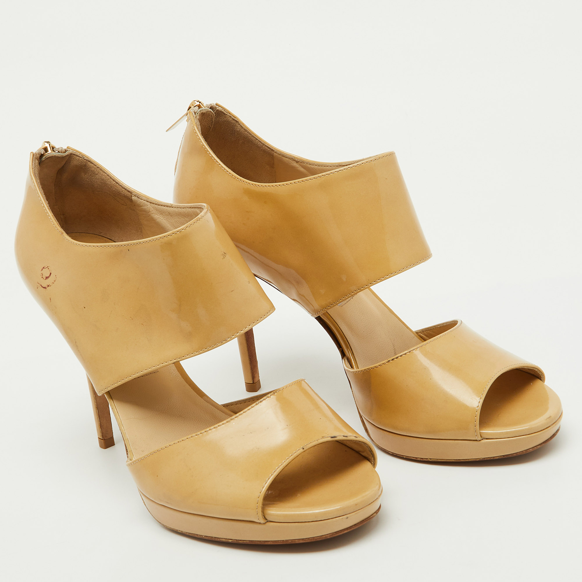 Jimmy Choo Beige Patent Leather Open Toe Pumps Size 40 
