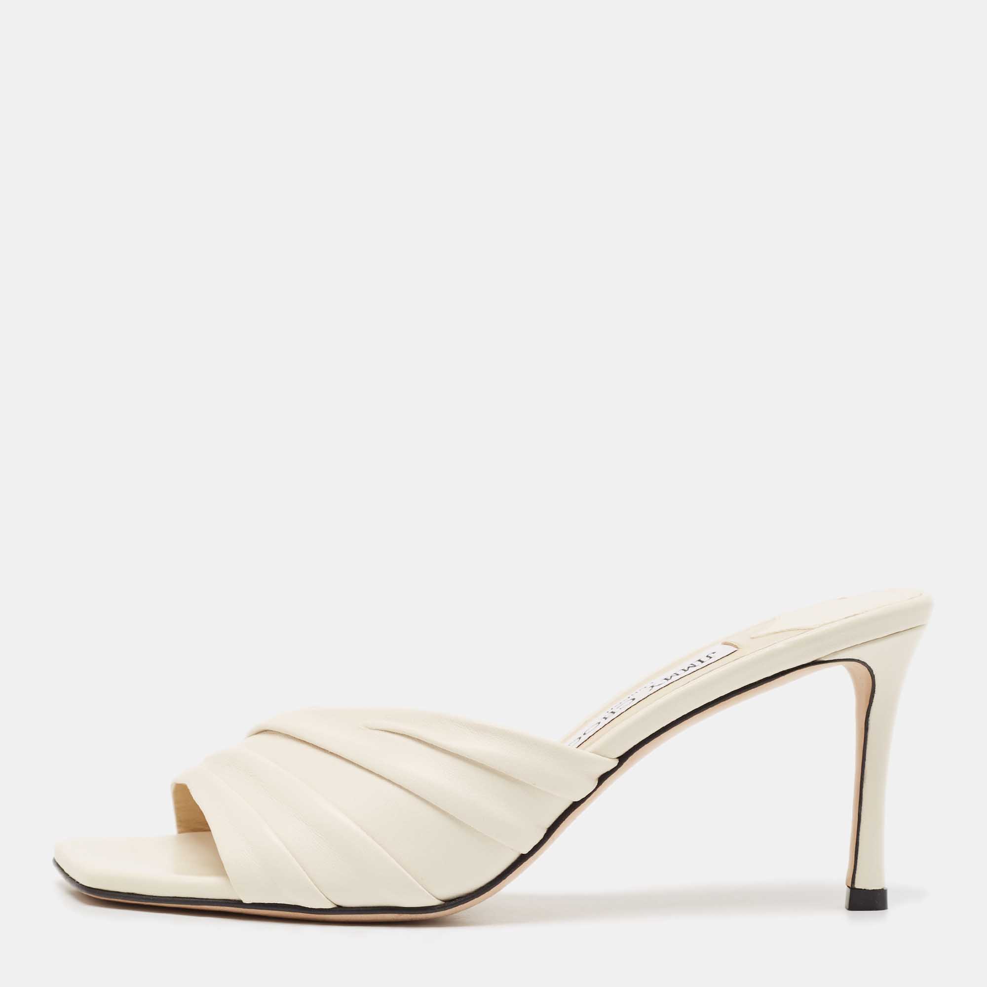 

Jimmy Choo Cream Leather Slide Sandals Size