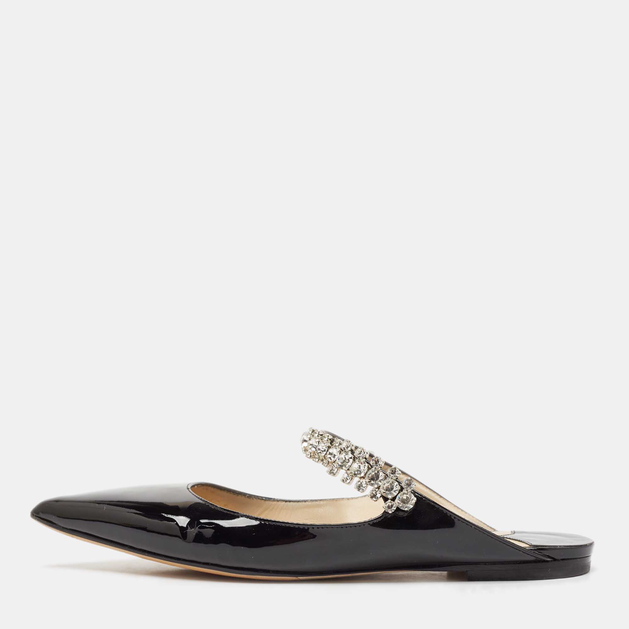 

Jimmy Choo Black Patent Leather Bing Flat Mules Size