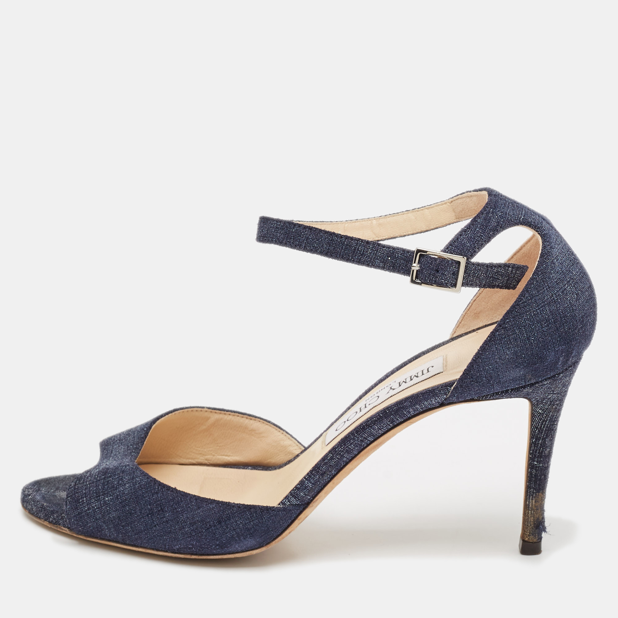 

Jimmy Choo Navy Blue Denim Annie Ankle Strap Sandals Size