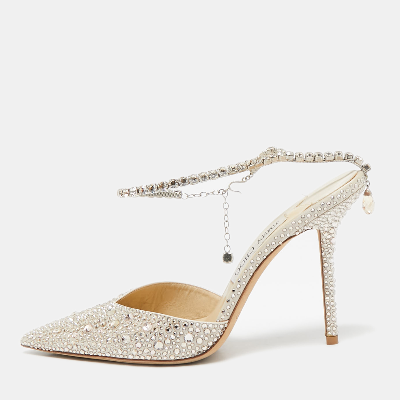 

Jimmy Choo Gold Satin Crystal Embellished Saeda Pumps Size