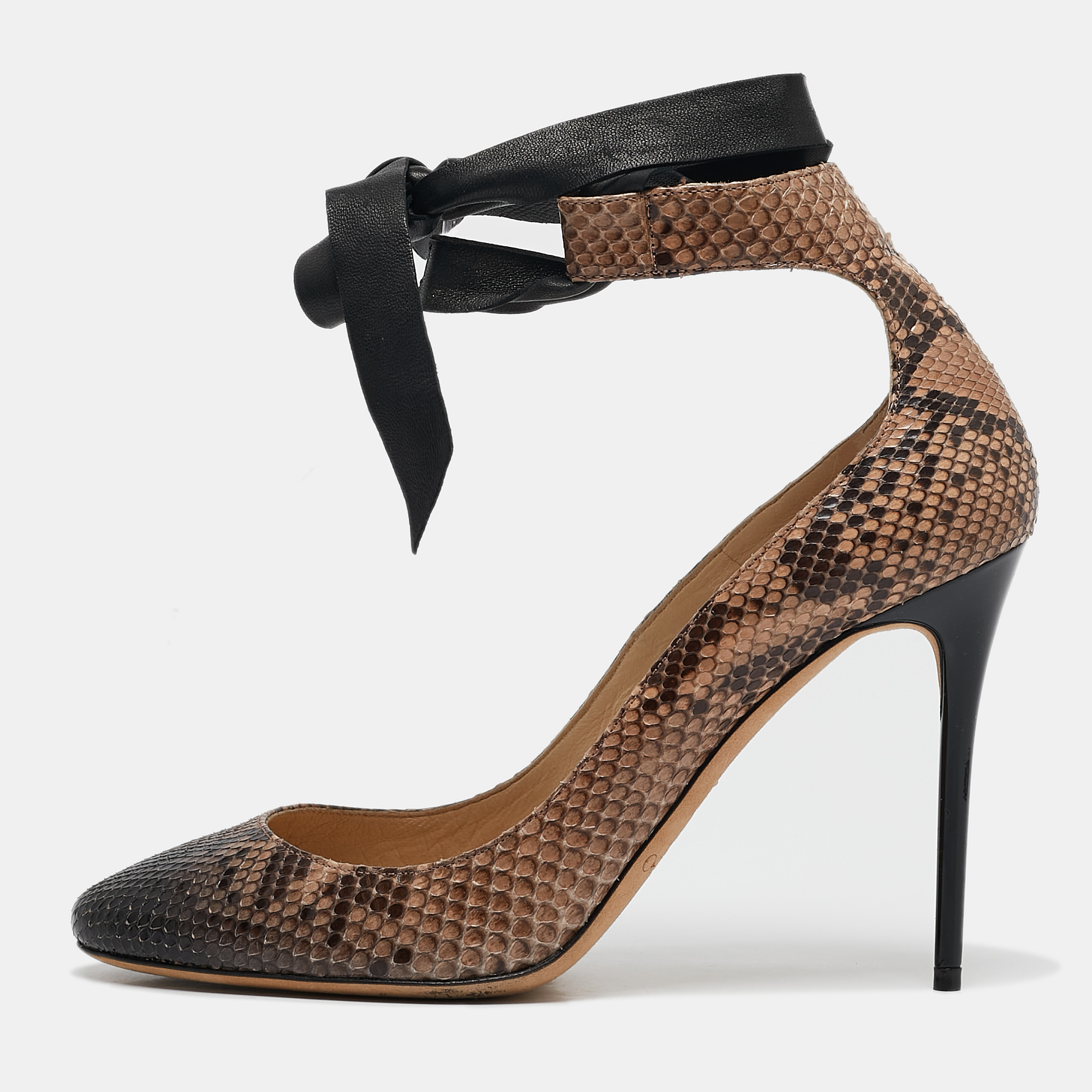 

Jimmy Choo Two Tone Snakeskin Leather Ankle Strap Pumps Size, Brown