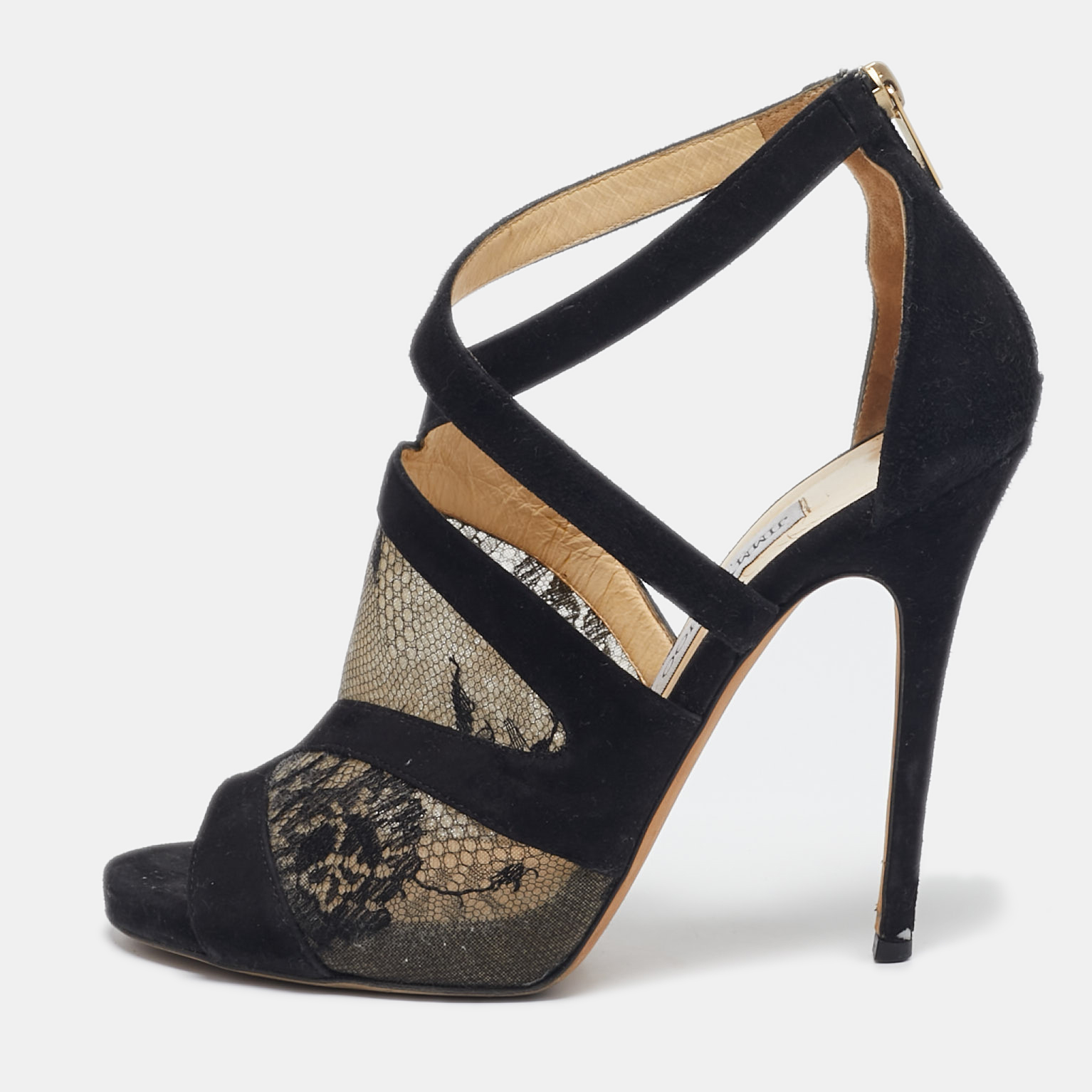 

Jimmy Choo Black Lace and Suede Flyte Sandals Size