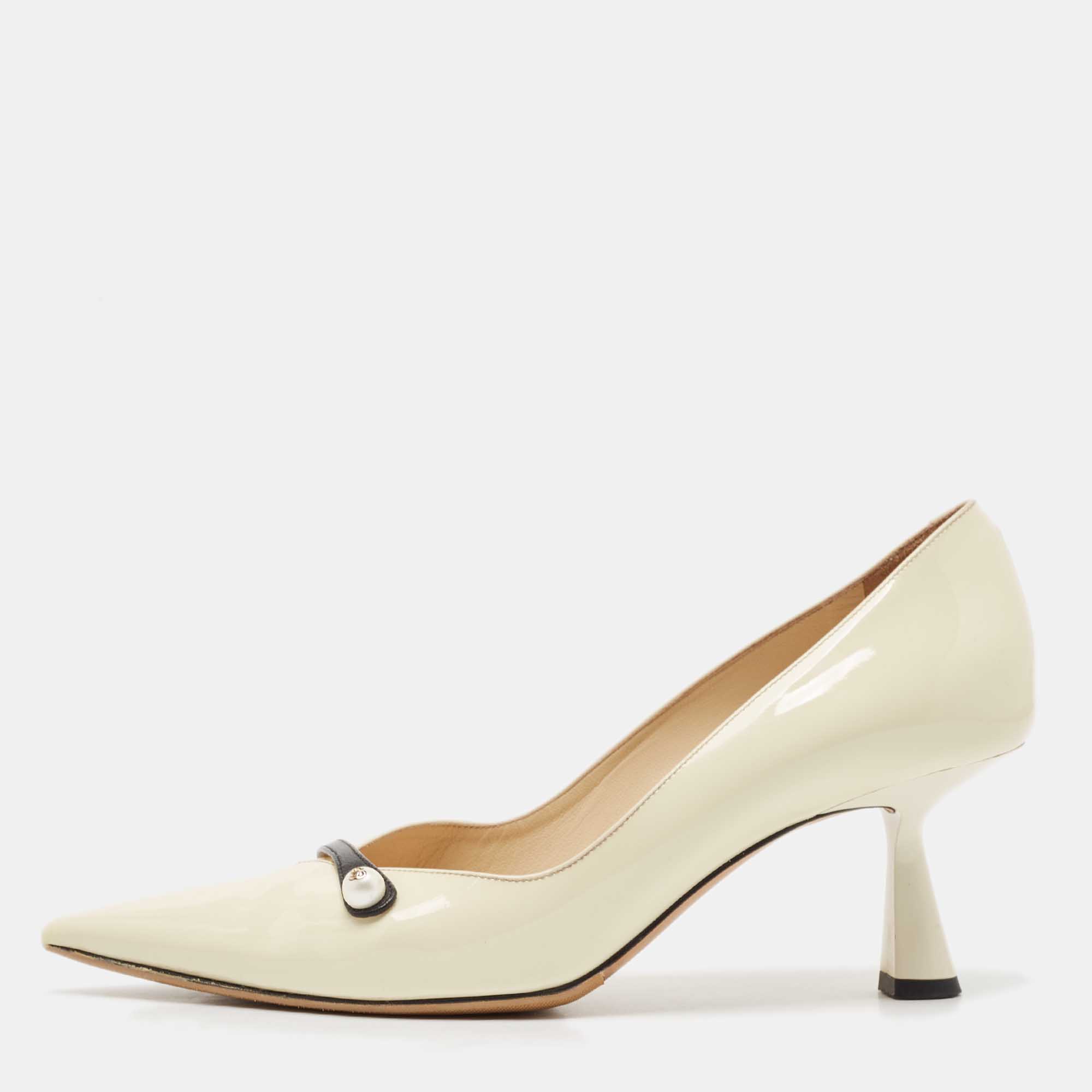 

Jimmy Choo Cream Patent Leather Rosalie Pumps Size