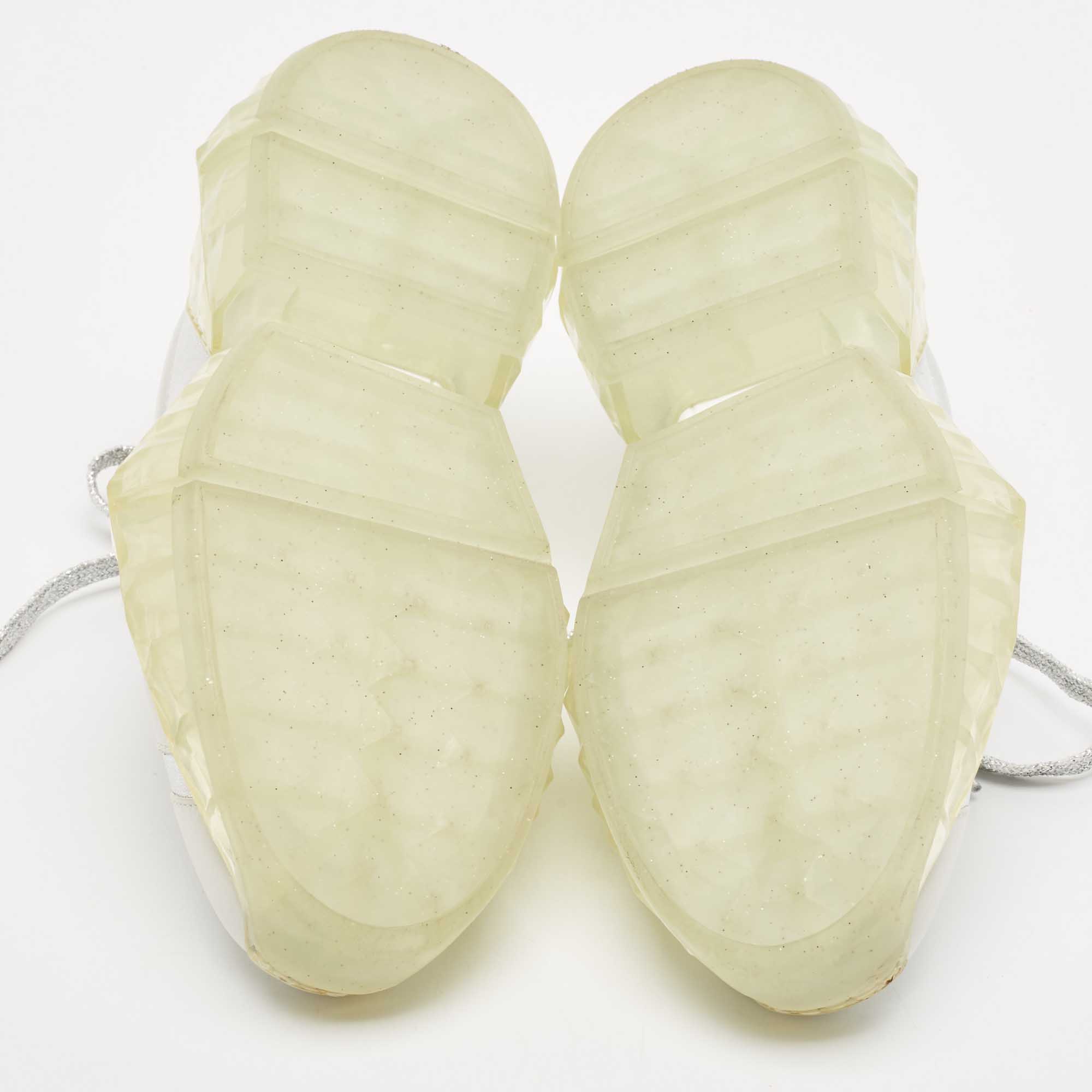 Jimmy Choo White/Silver Leather Diamond Low Top Sneakers Size 37 