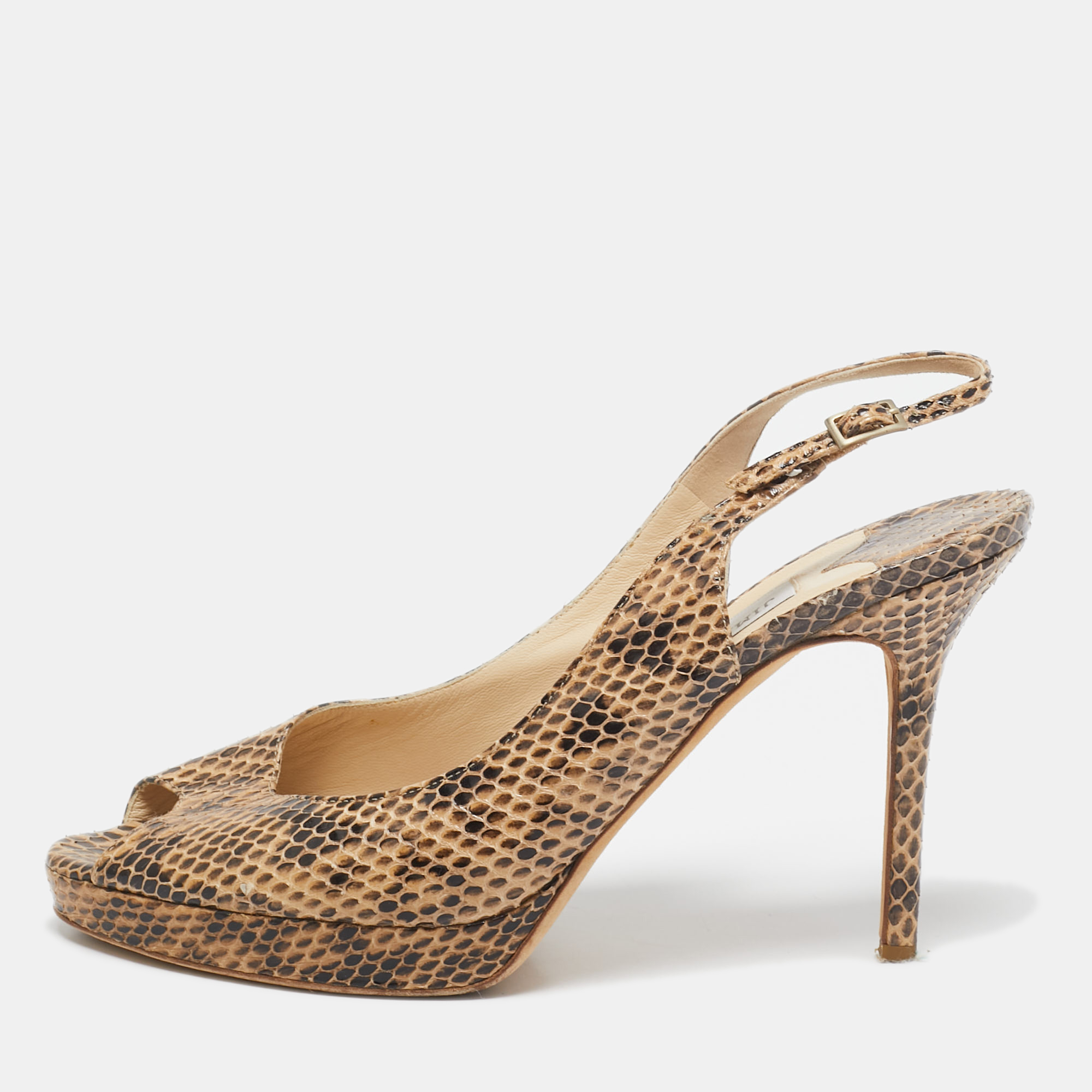 

Jimmy Choo Two Tone Python Leather Peep Toe Platform Nova Slingback Sandals Size, Brown