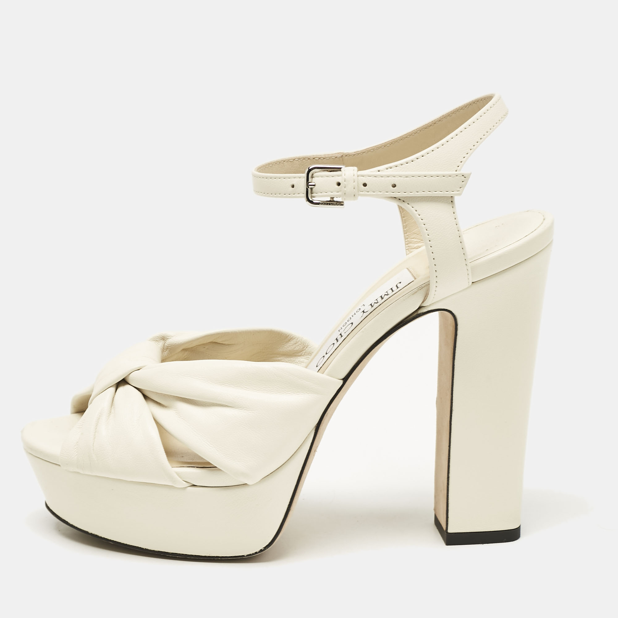 

Jimmy Choo Cream Leather Peep Toe Platform Ankle Strap Sandals Size