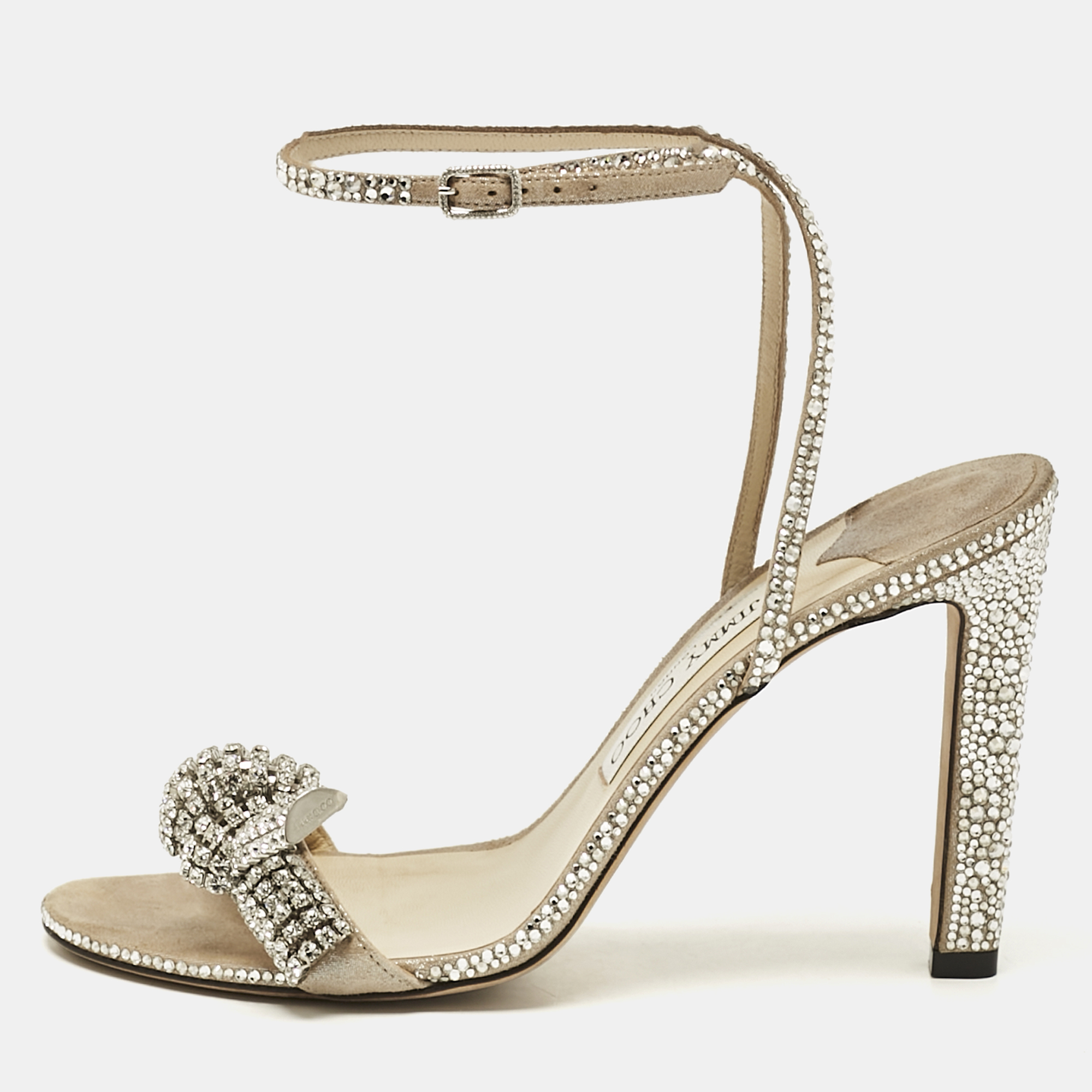 

Jimmy Choo Beige Suede Crystal Embellished Ankle Wrap Sandals Size 39