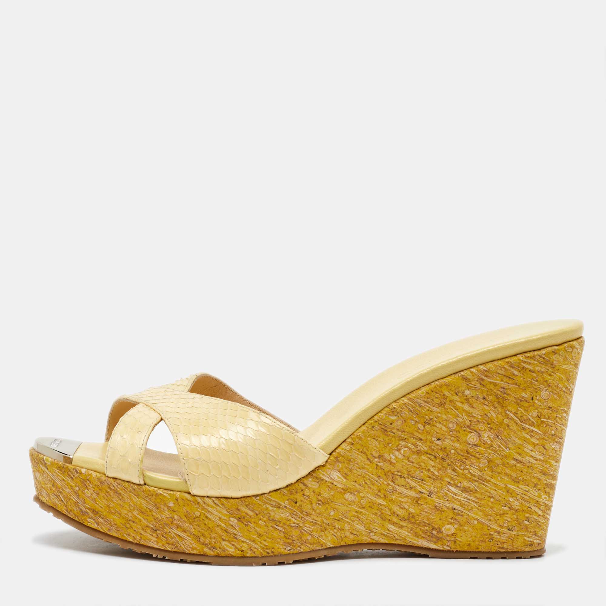 

Jimmy Choo Yellow Python Leather Prima Platform Wedge Sandals Size